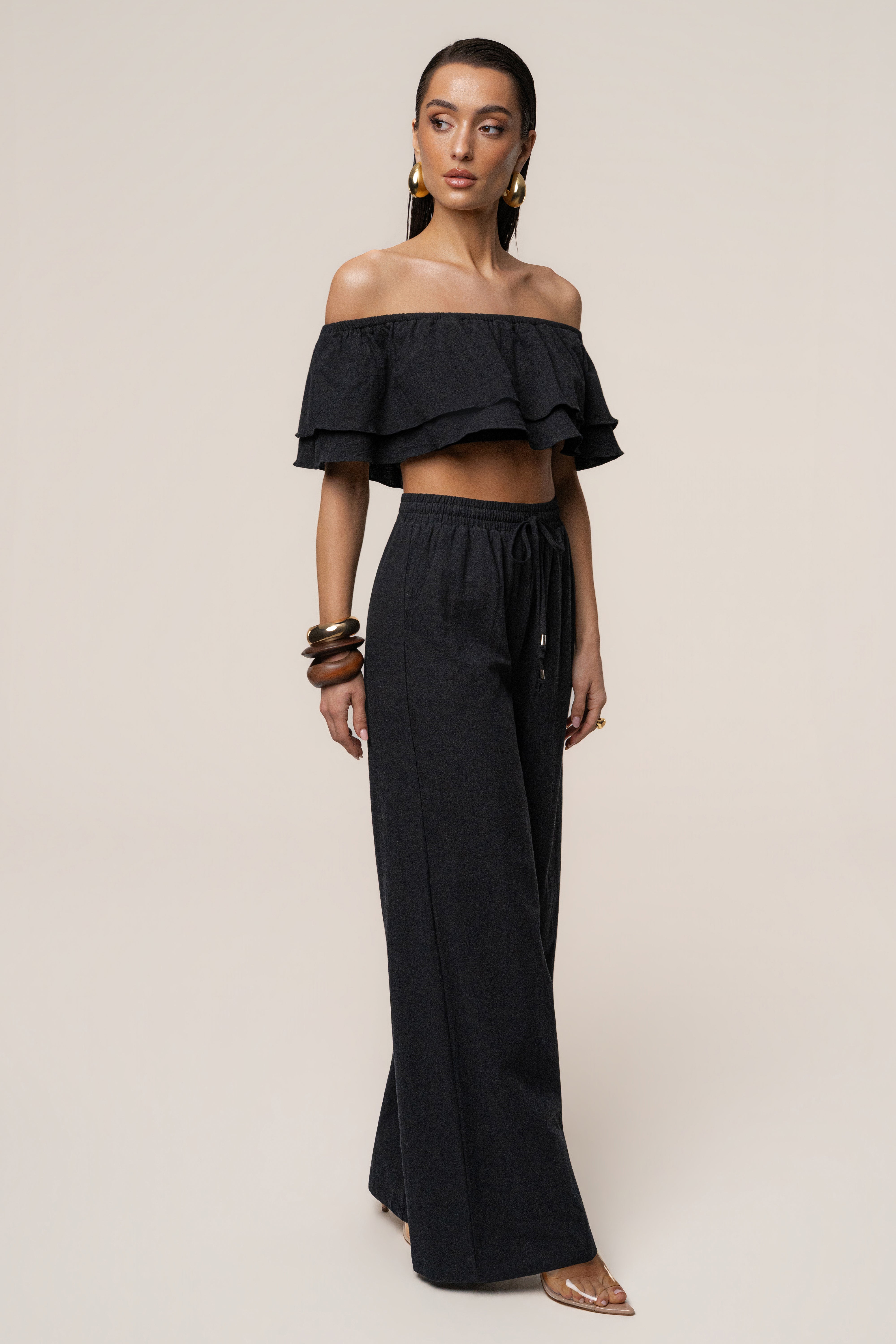 Black Marina Two-Piece Pant Set - JLUXLABEL