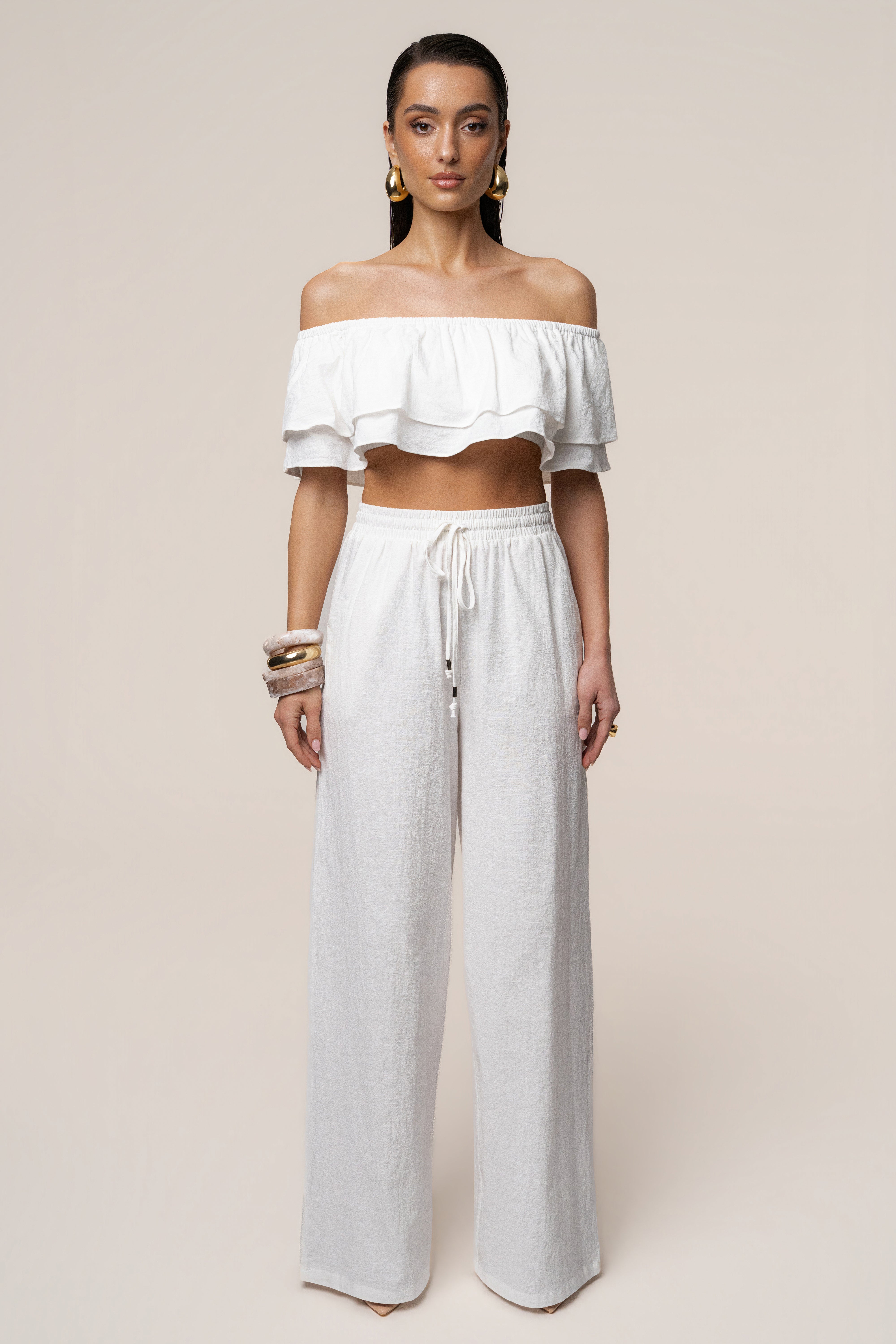 White Marina Two-Piece Pant Set - JLUXLABEL