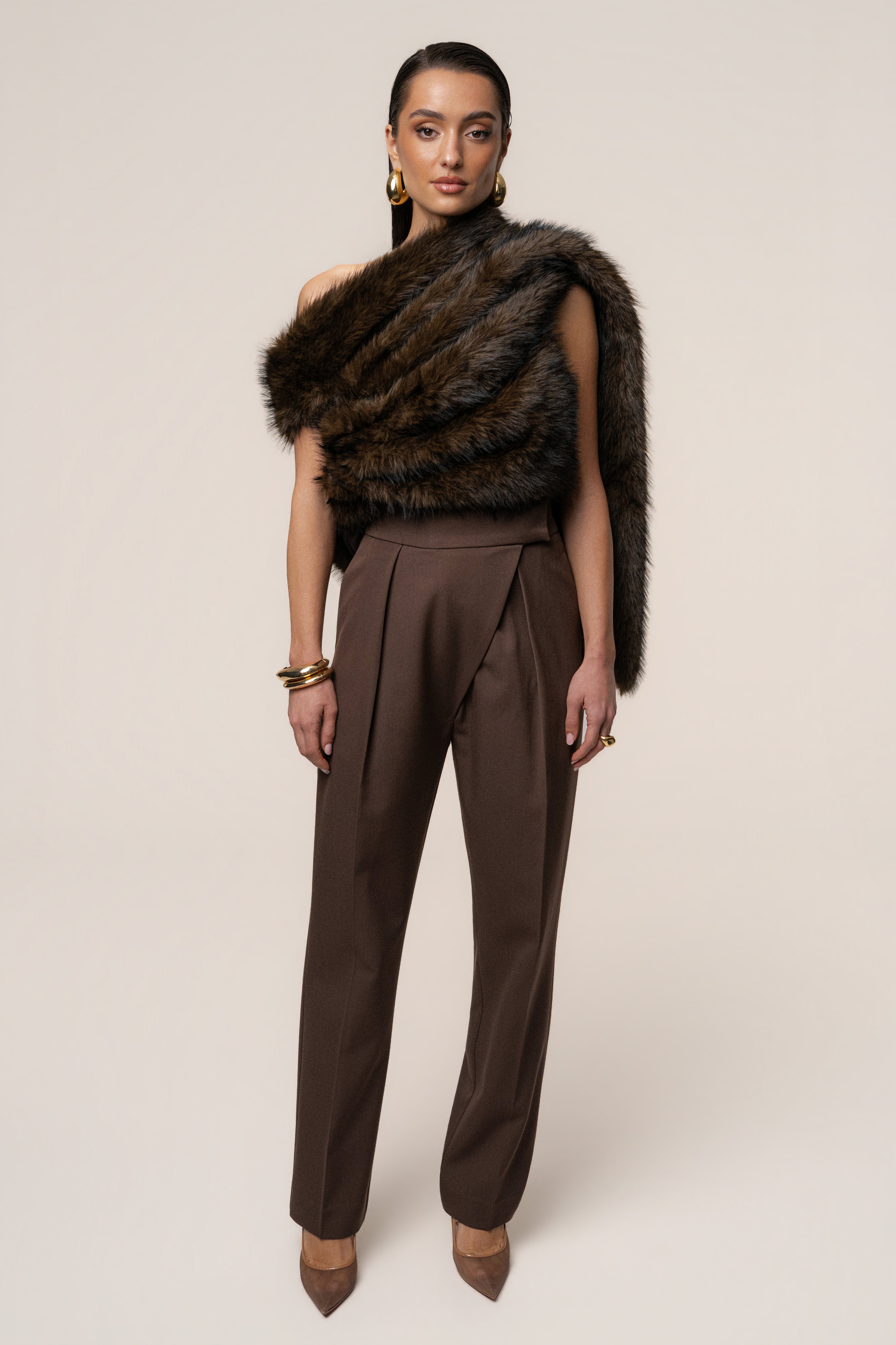 Brown Winter Bliss Faux Fur Wrap - JLUXLABEL