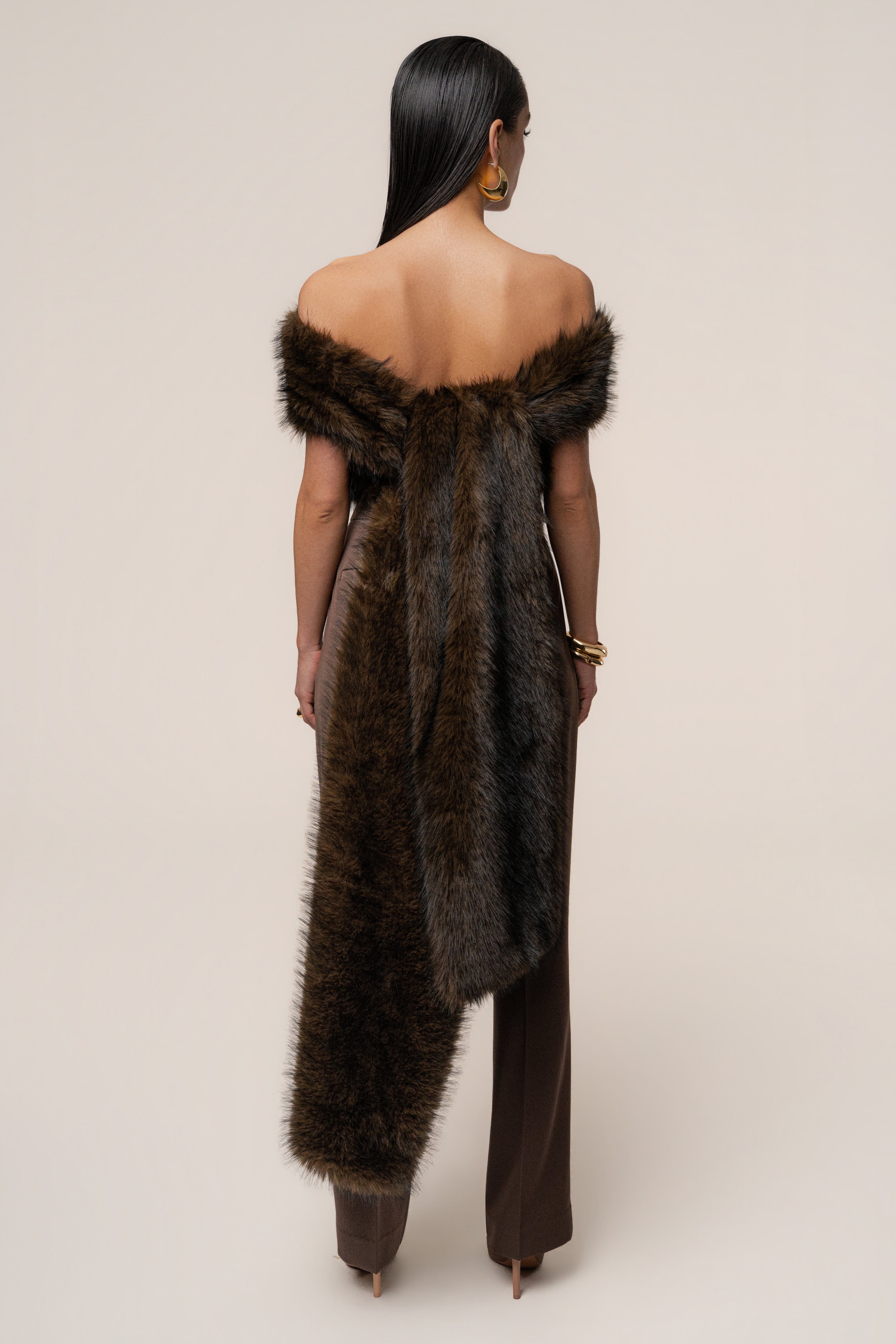 Brown Winter Bliss Faux Fur Wrap - JLUXLABEL