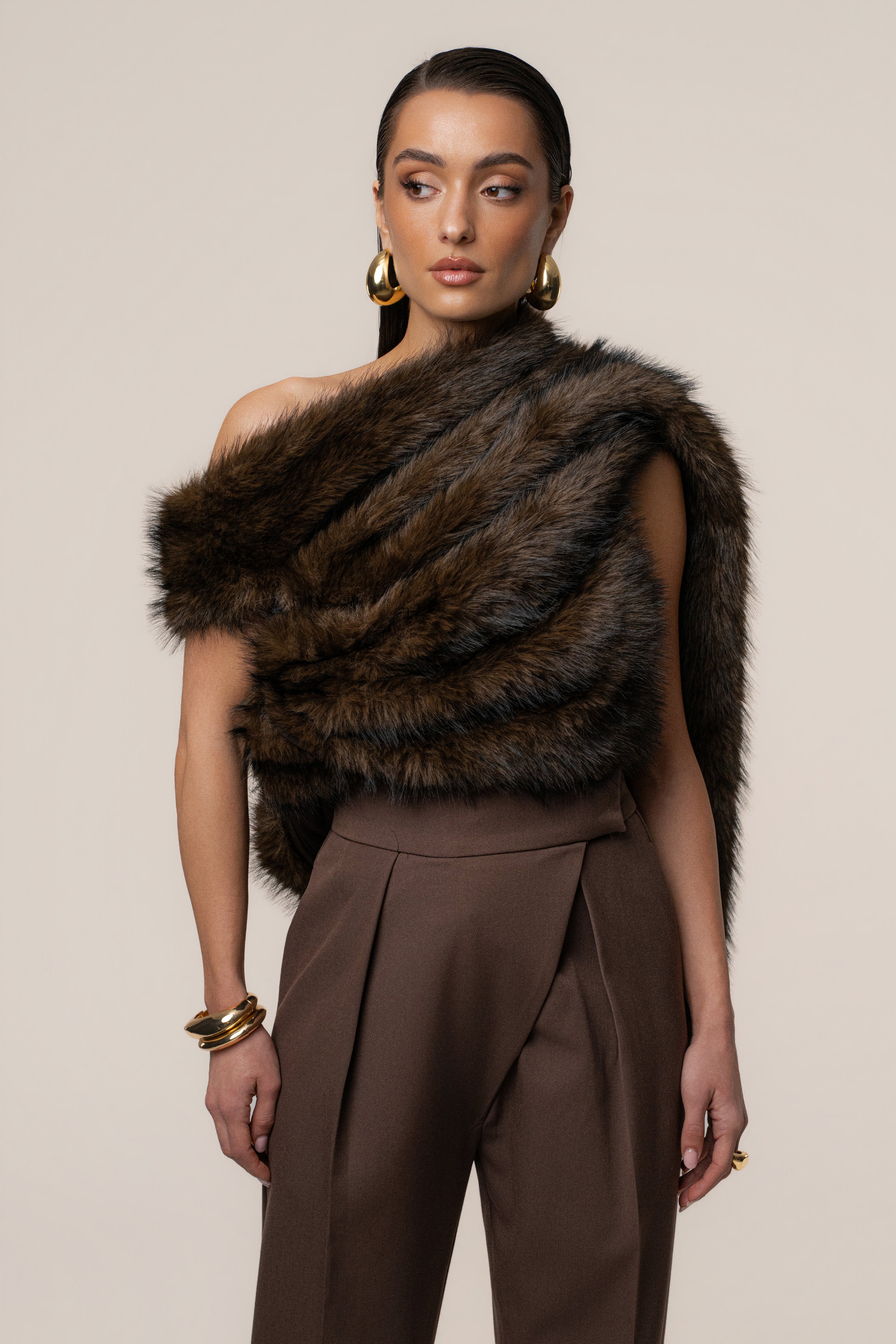 Brown Winter Bliss Faux Fur Wrap - JLUXLABEL