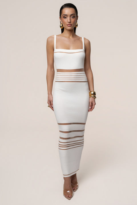 emis sleeveless knit dress ivory product info and reviews Striped Rib black a-line gown