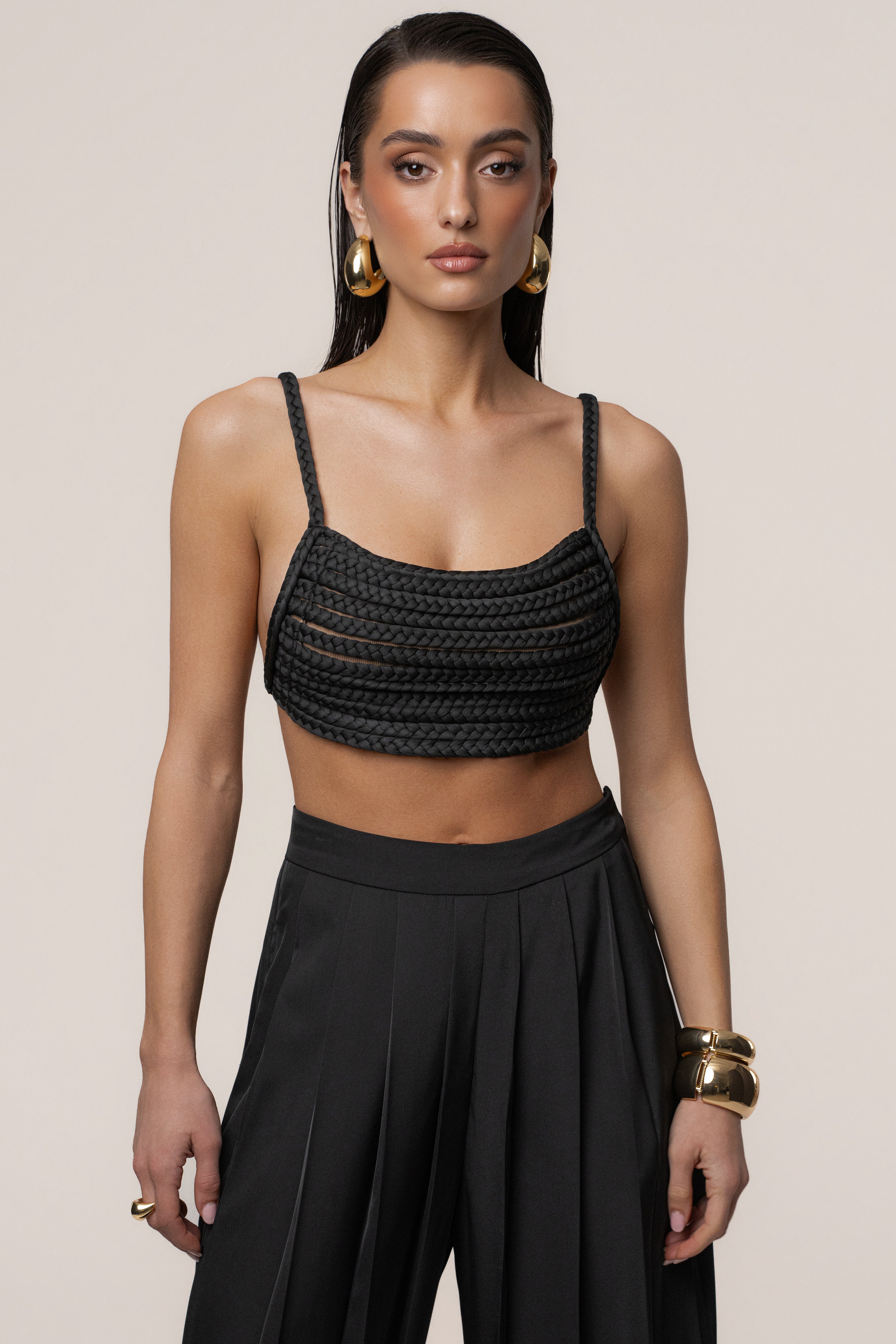 Black Sofie Braided Top - JLUXLABEL