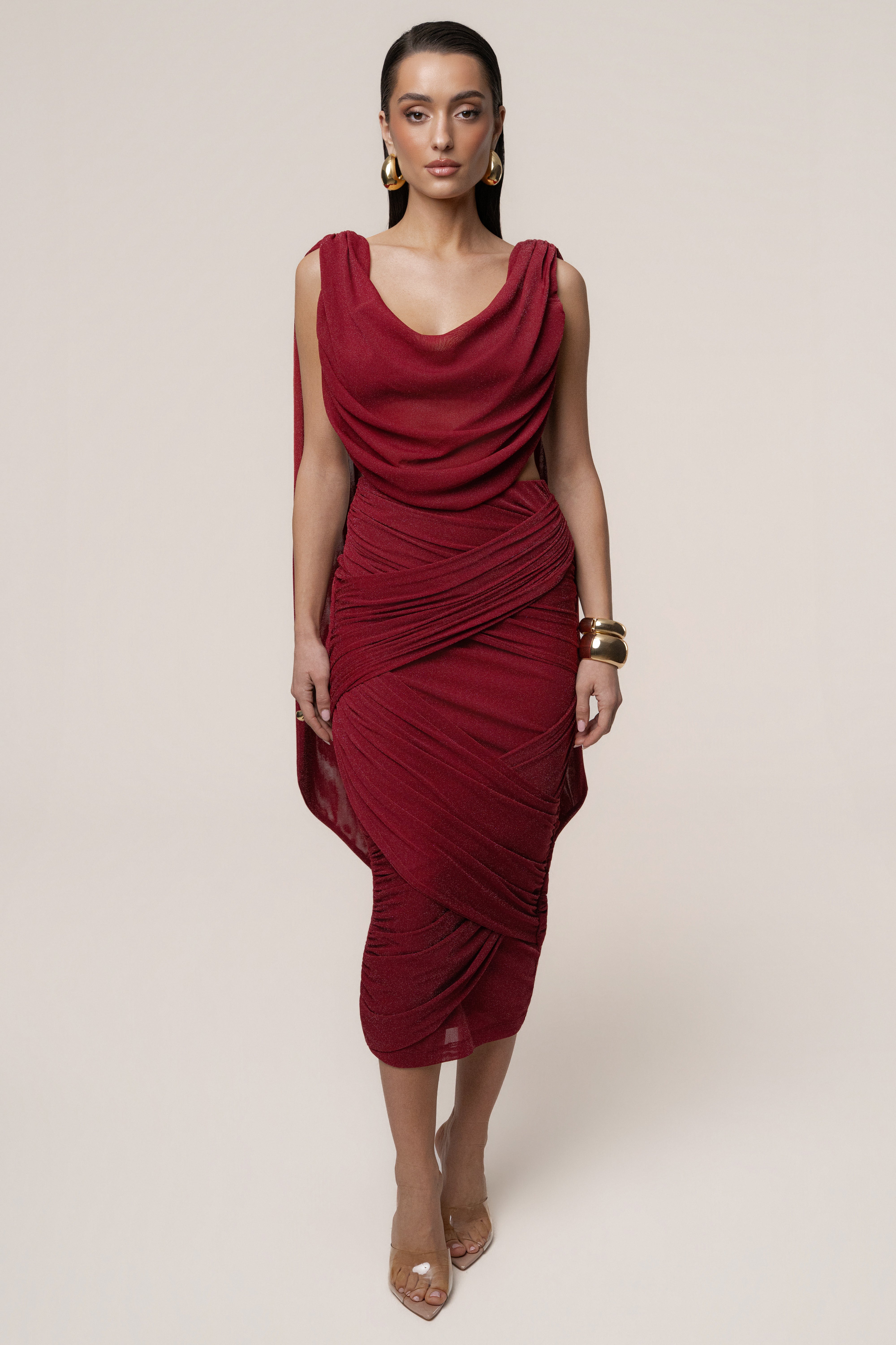 Red Divine Drape Skirt Set - JLUXLABEL