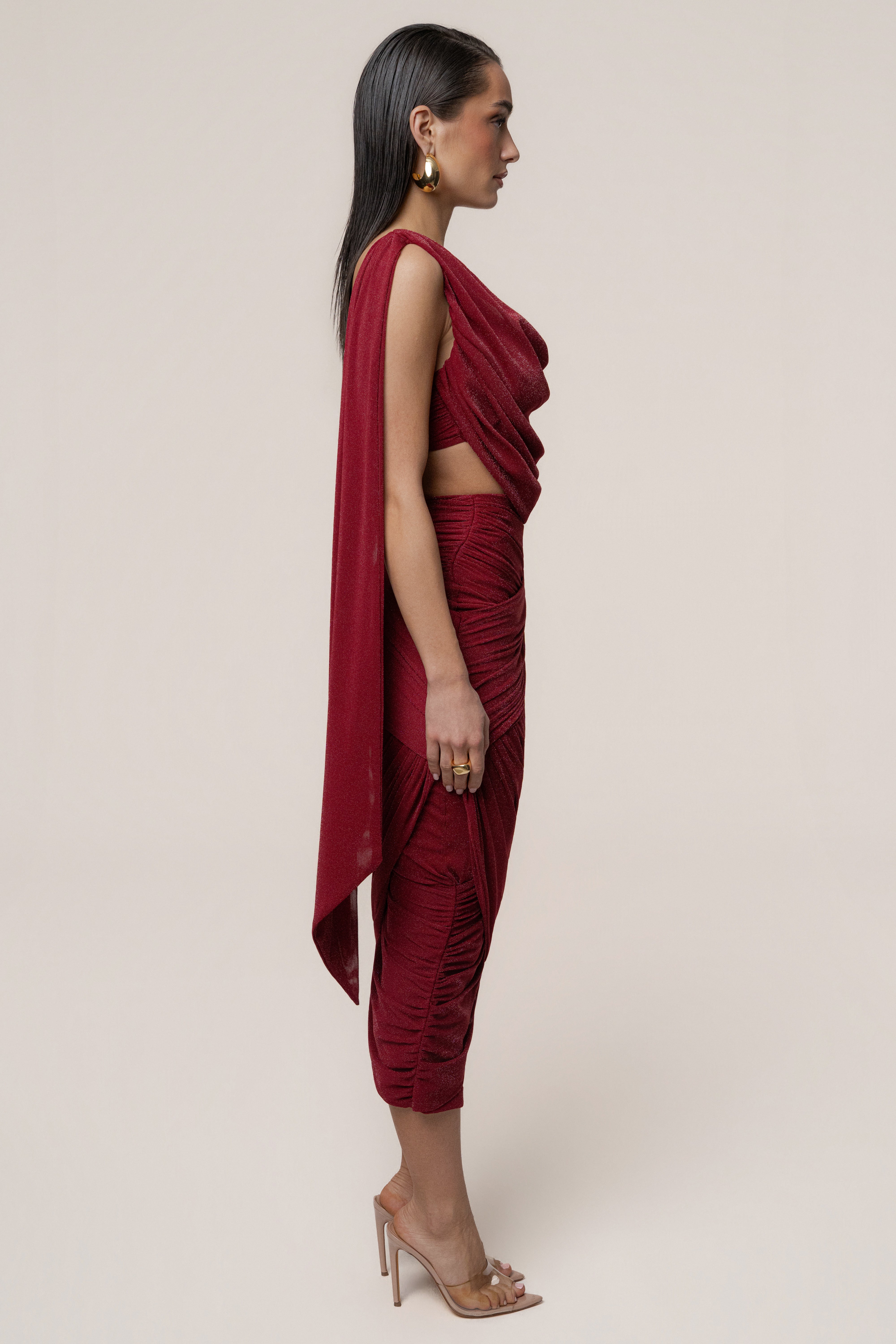 Red Divine Drape Skirt Set - JLUXLABEL
