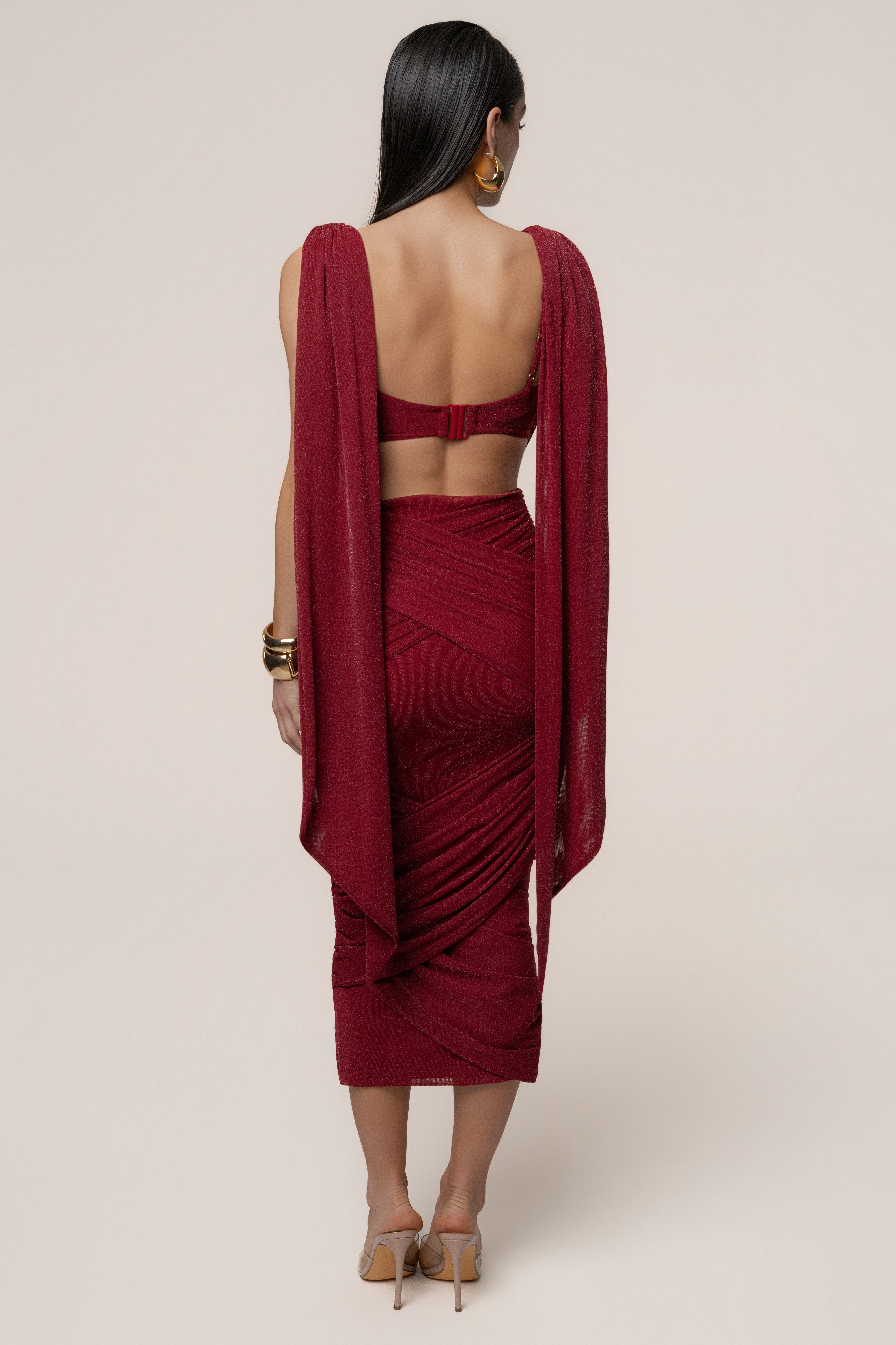 Red Divine Drape Skirt Set - JLUXLABEL