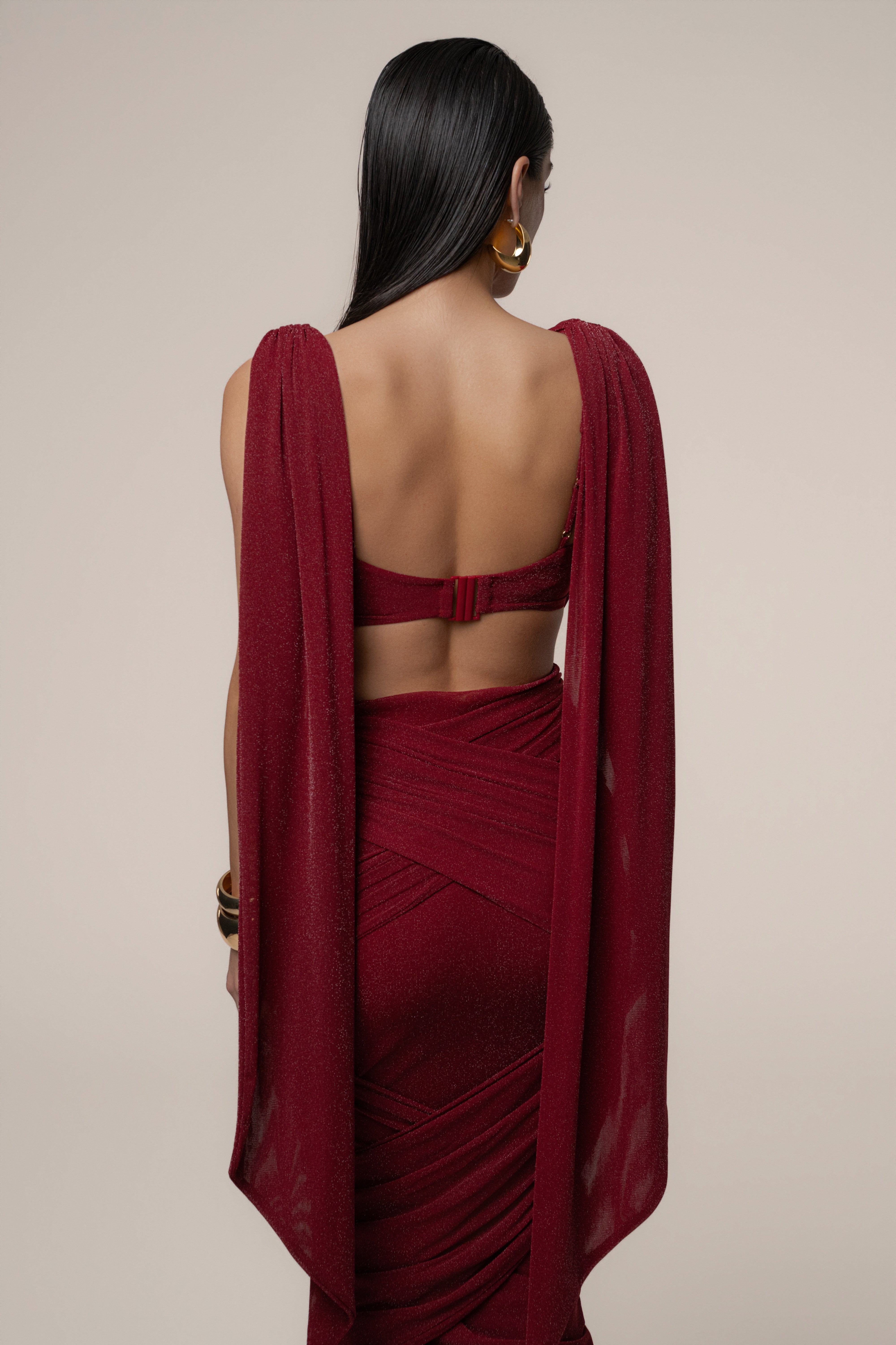Red Divine Drape Skirt Set - JLUXLABEL
