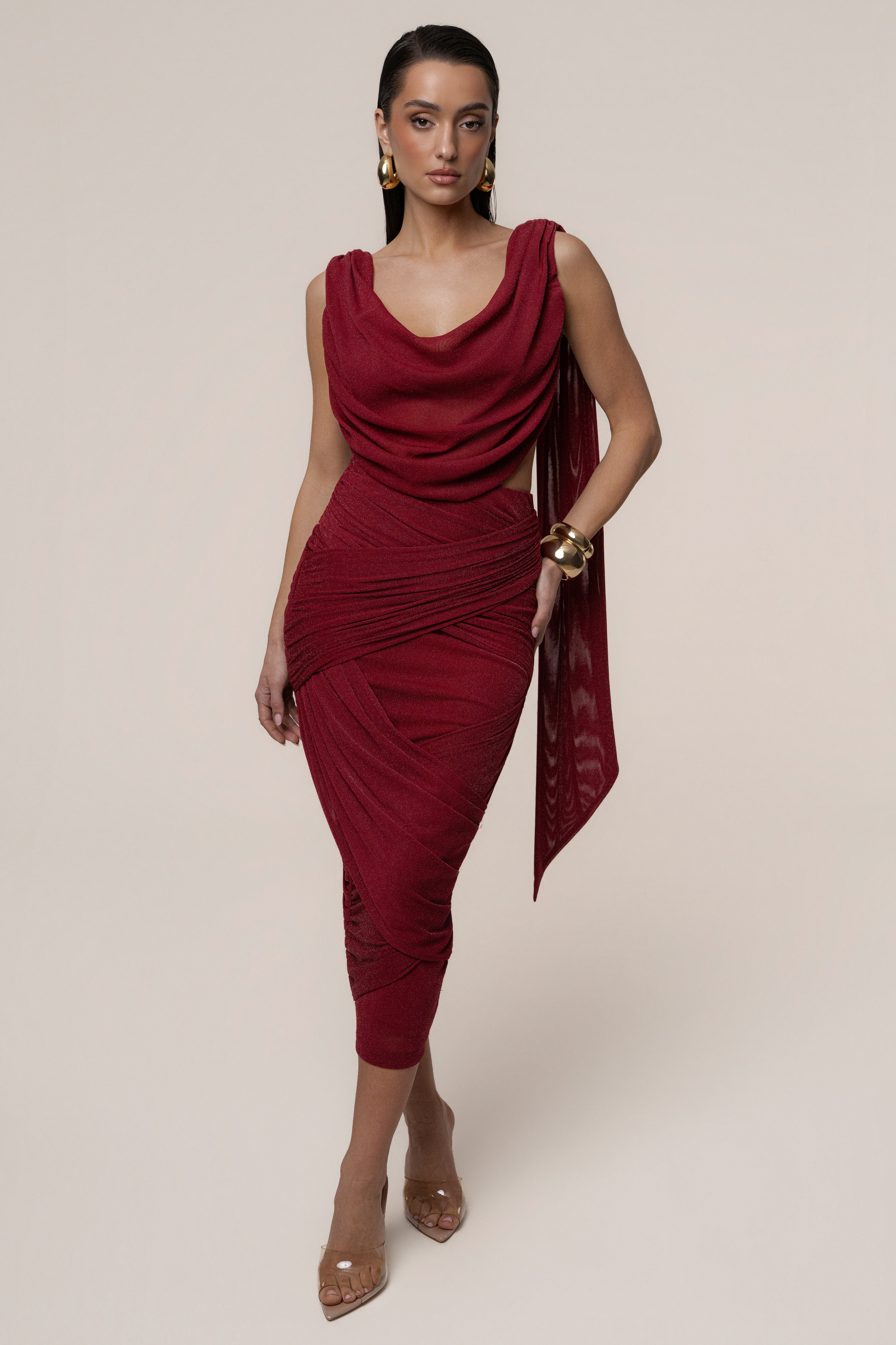 Red Divine Drape Skirt Set - JLUXLABEL