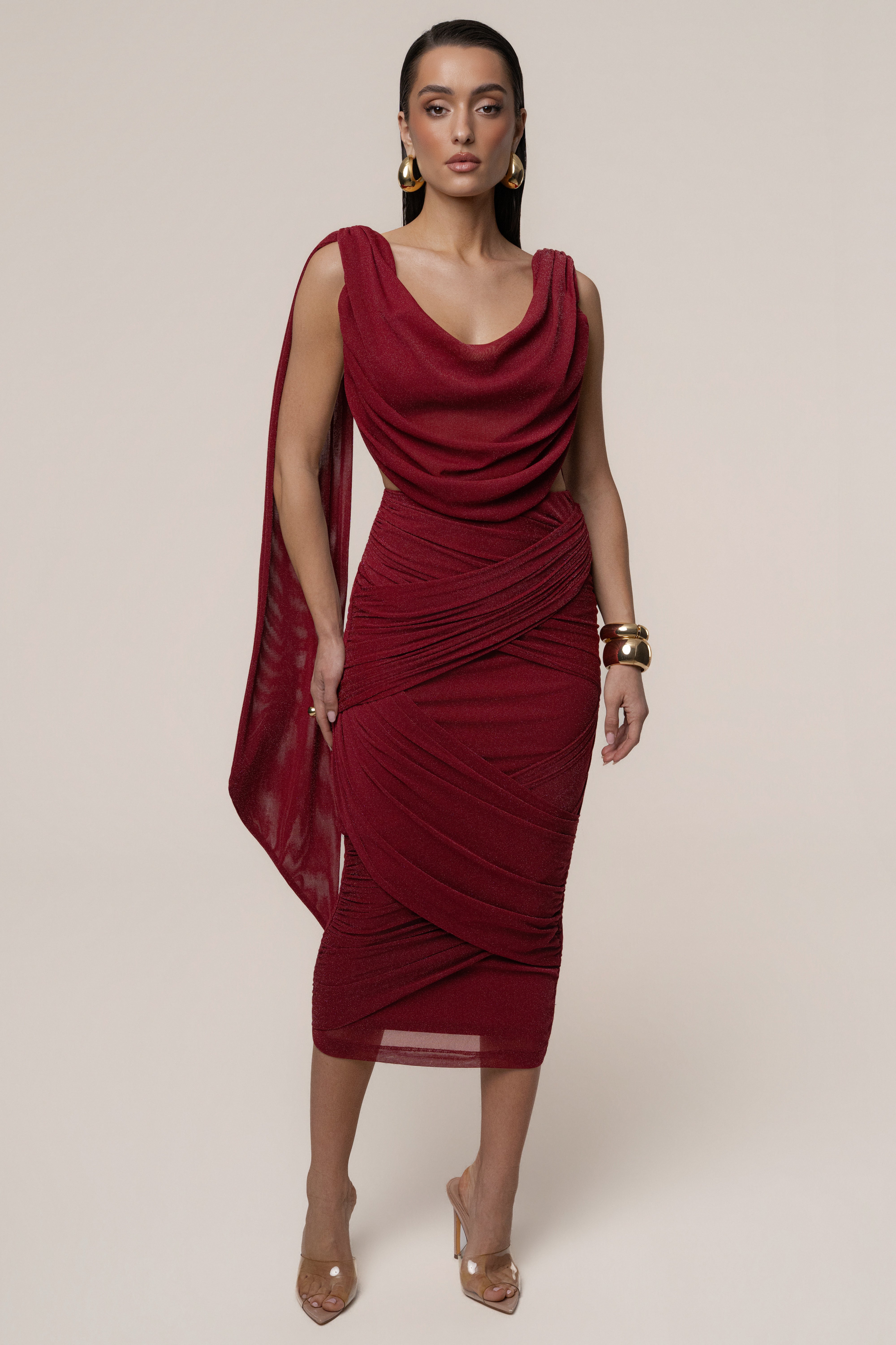 Red Divine Drape Skirt Set - JLUXLABEL