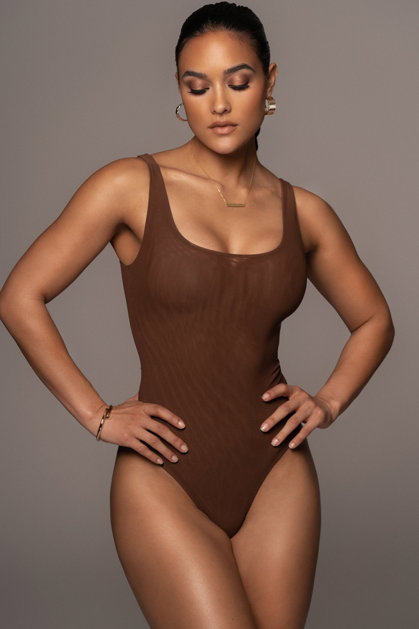 Chocolate Mesh Essentials Tank Bodysuit Undergarment