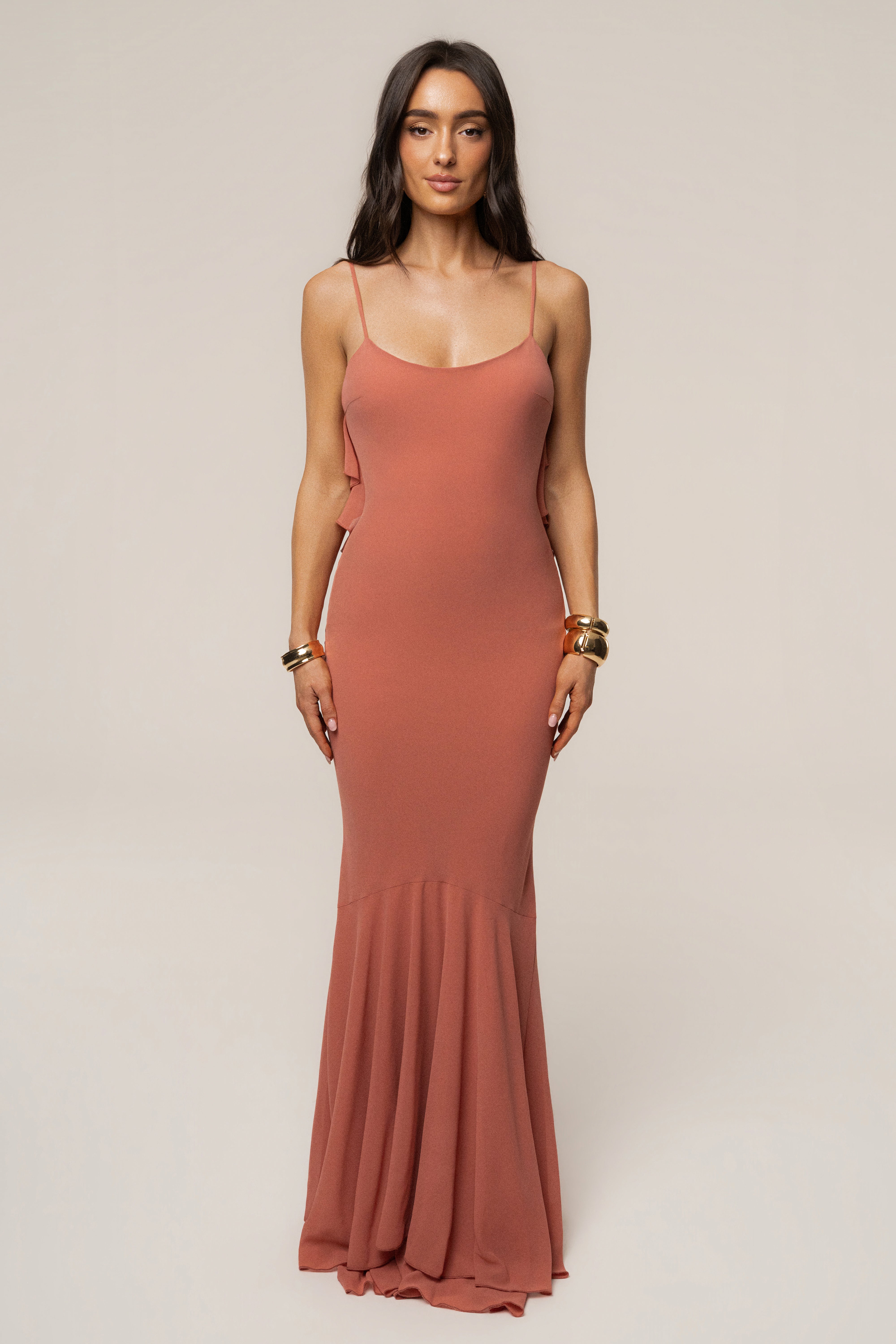 Peach Midnight Romance Maxi Dress