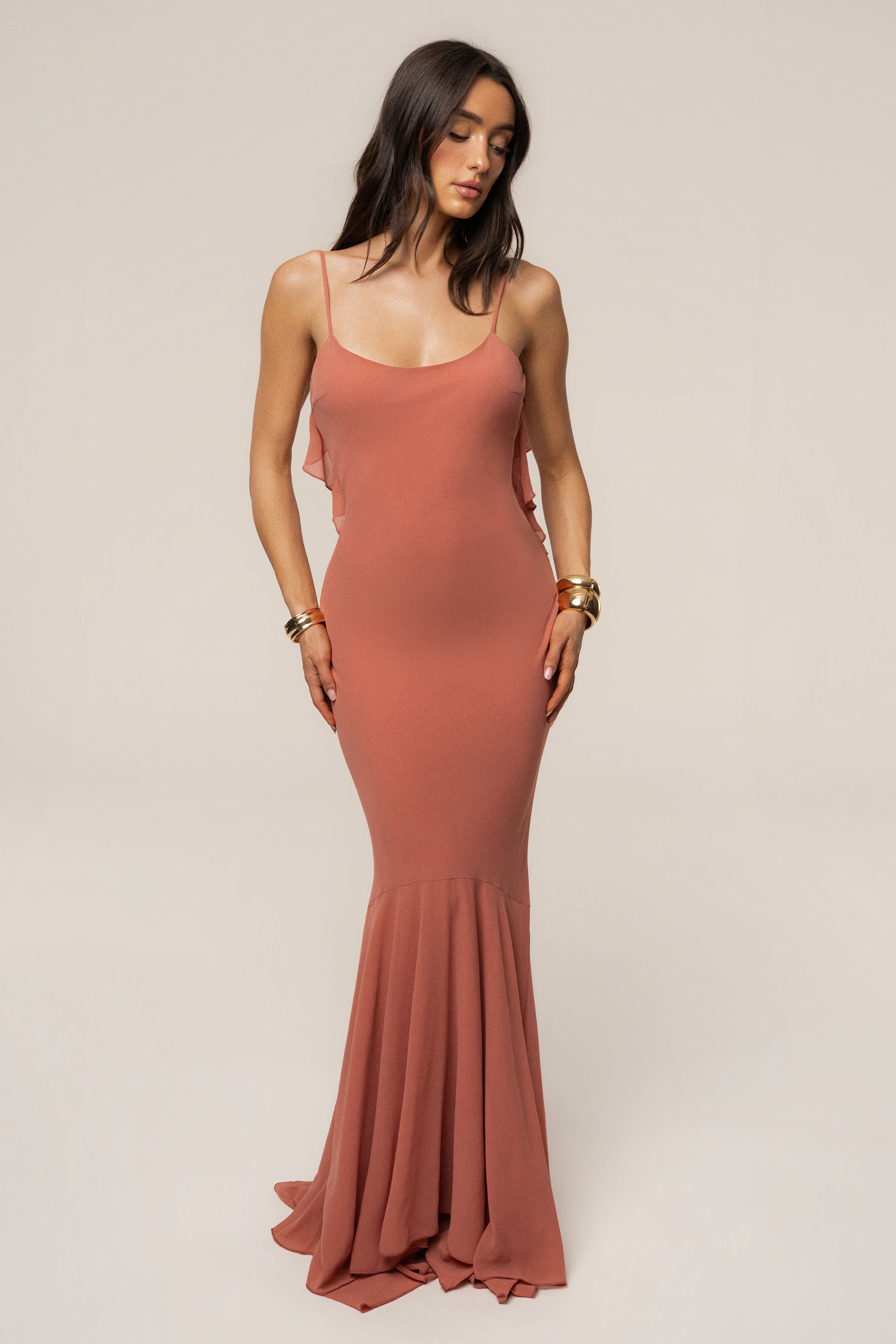 Peach Midnight Romance Maxi Dress