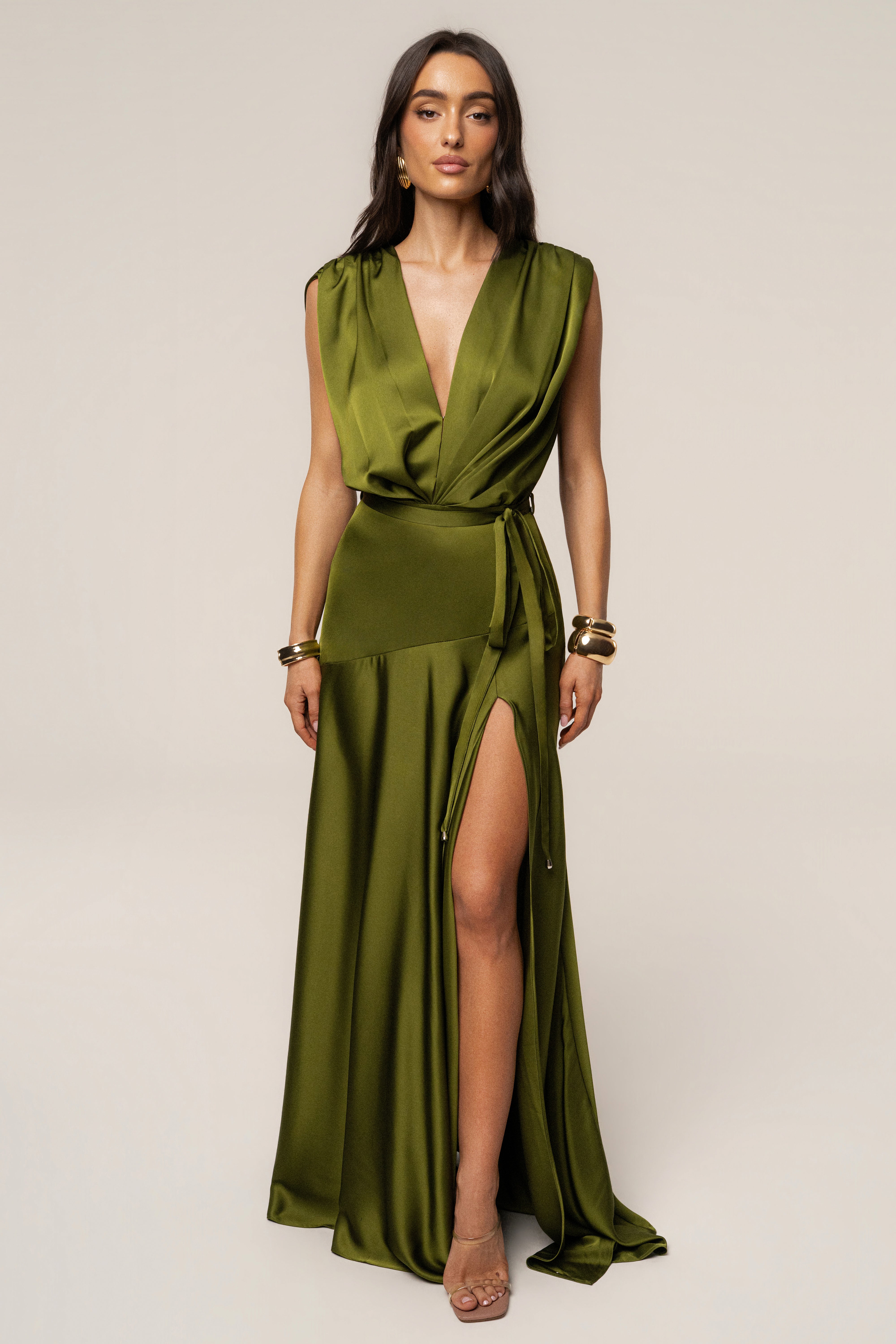 Olive Amalia Satin Maxi Dress - JLUXLABEL