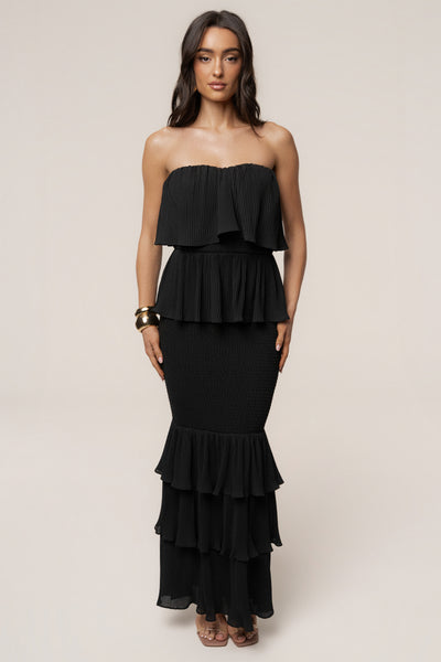 black ruffled maxi dress Casa Blanca Ruffle Super cute 90s gingham Size:Graceful women casual dress a chic one shoulder