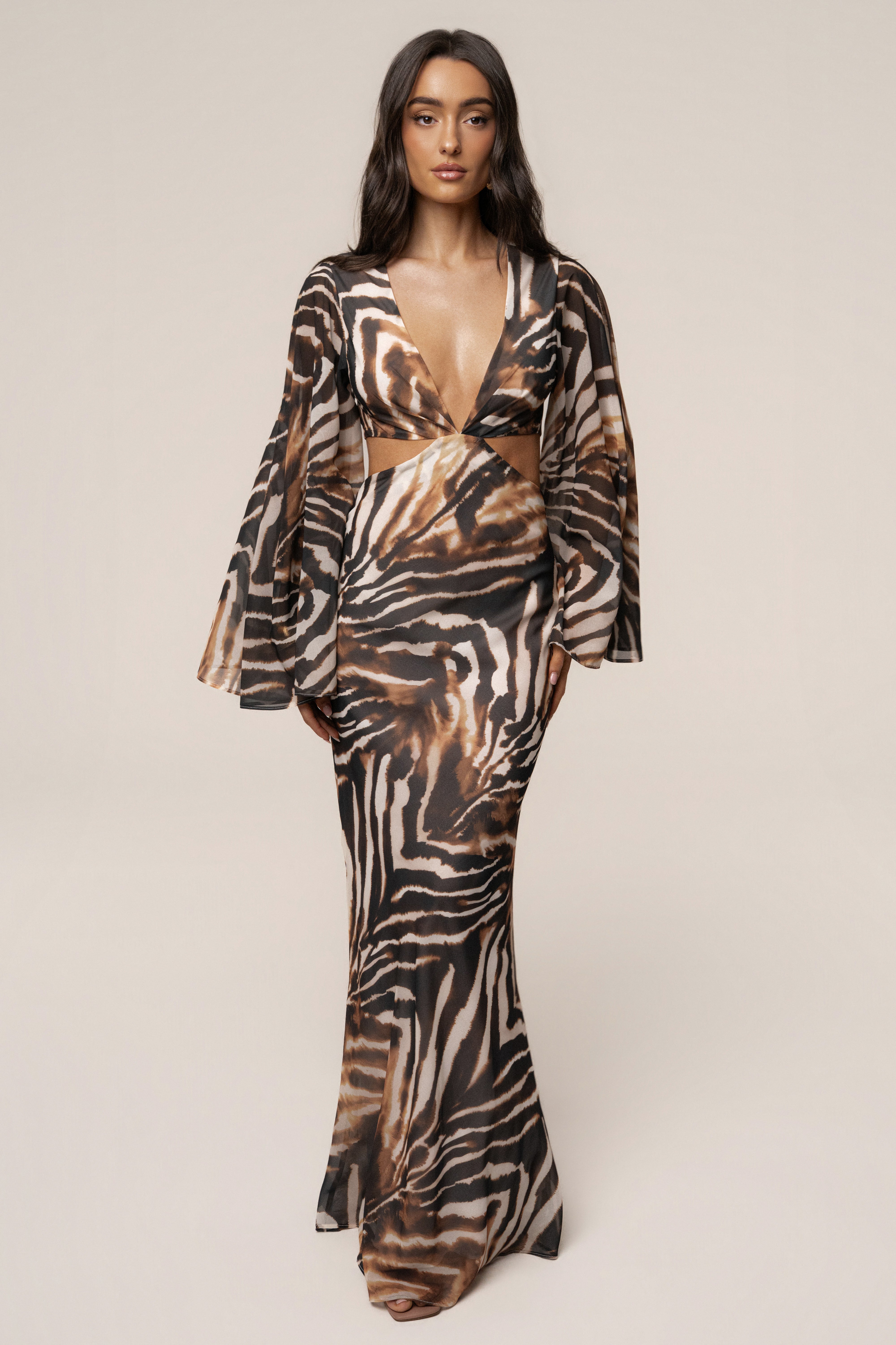 Brown Zebra Instincts Print Maxi Dress - JLUXLABEL