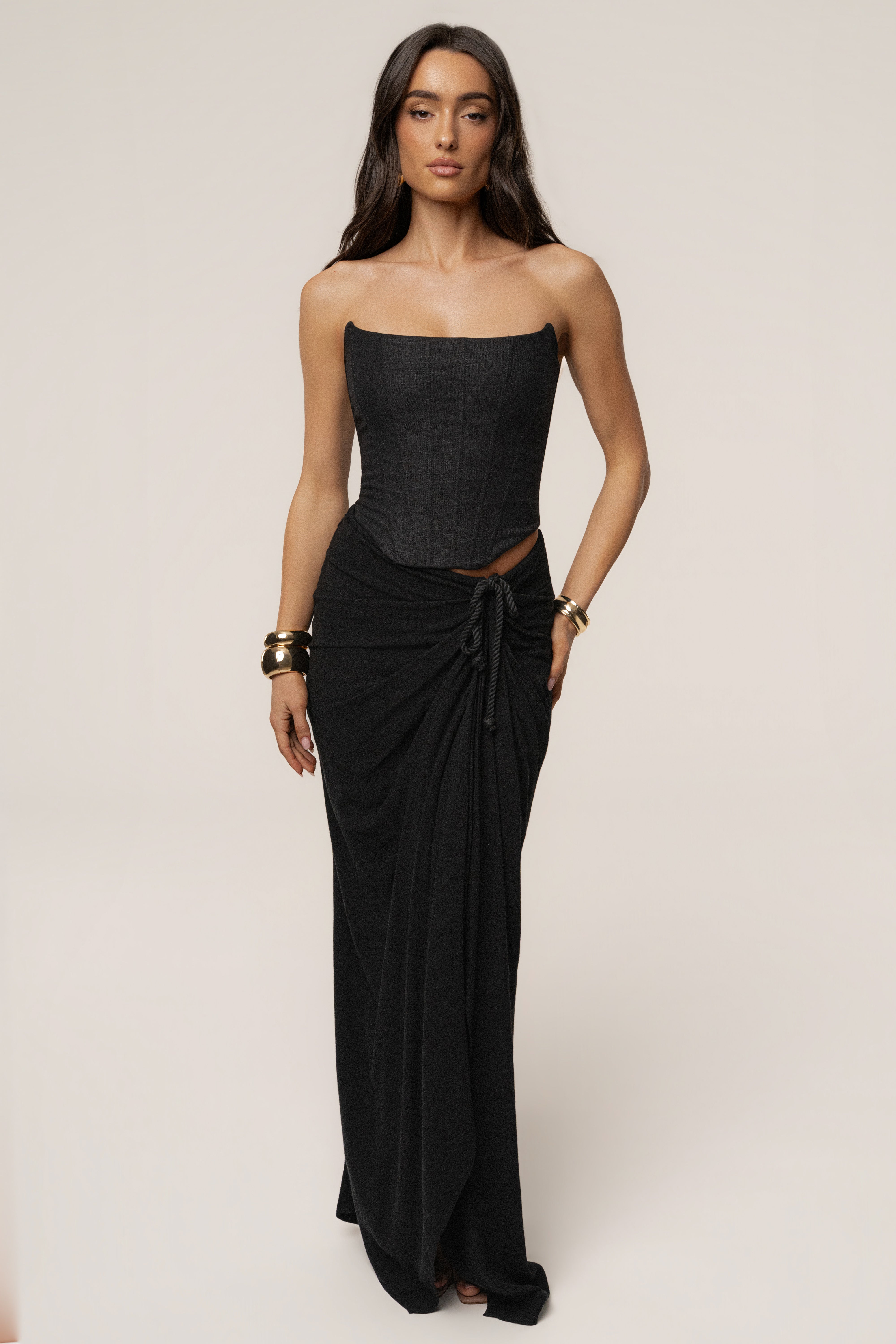 Black Noelia Linen Slit Skirt - JLUXLABEL