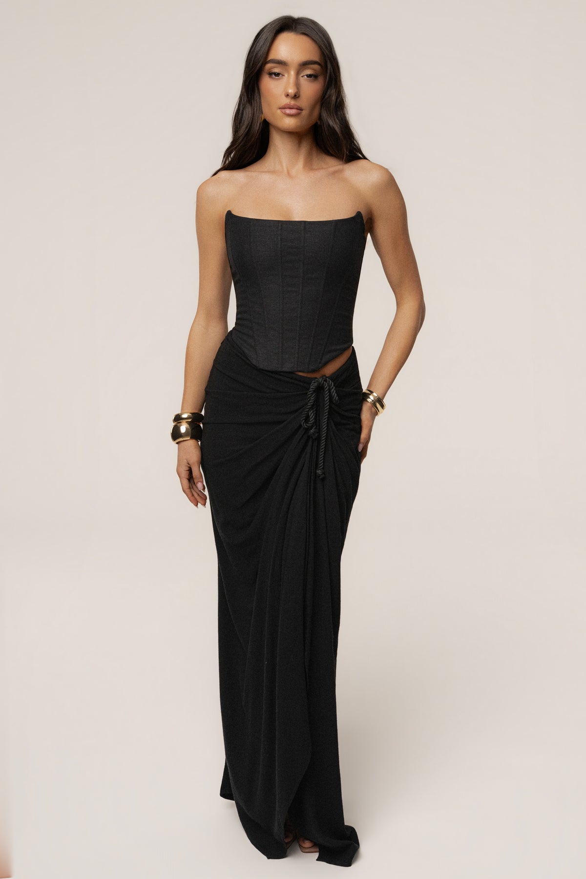 Black Noelia Linen Slit Skirt - JLUXLABEL