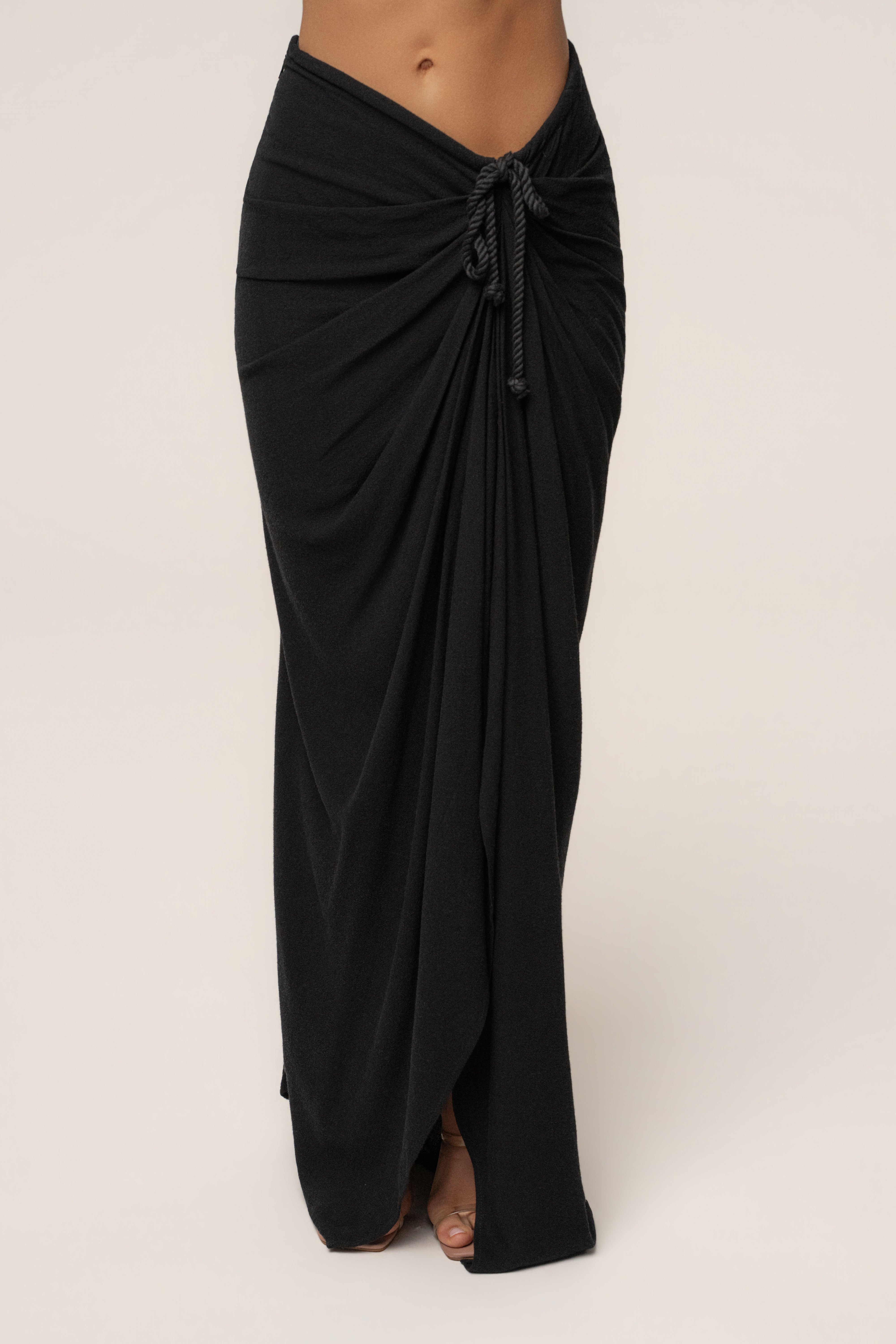 Black Noelia Linen Slit Skirt - JLUXLABEL