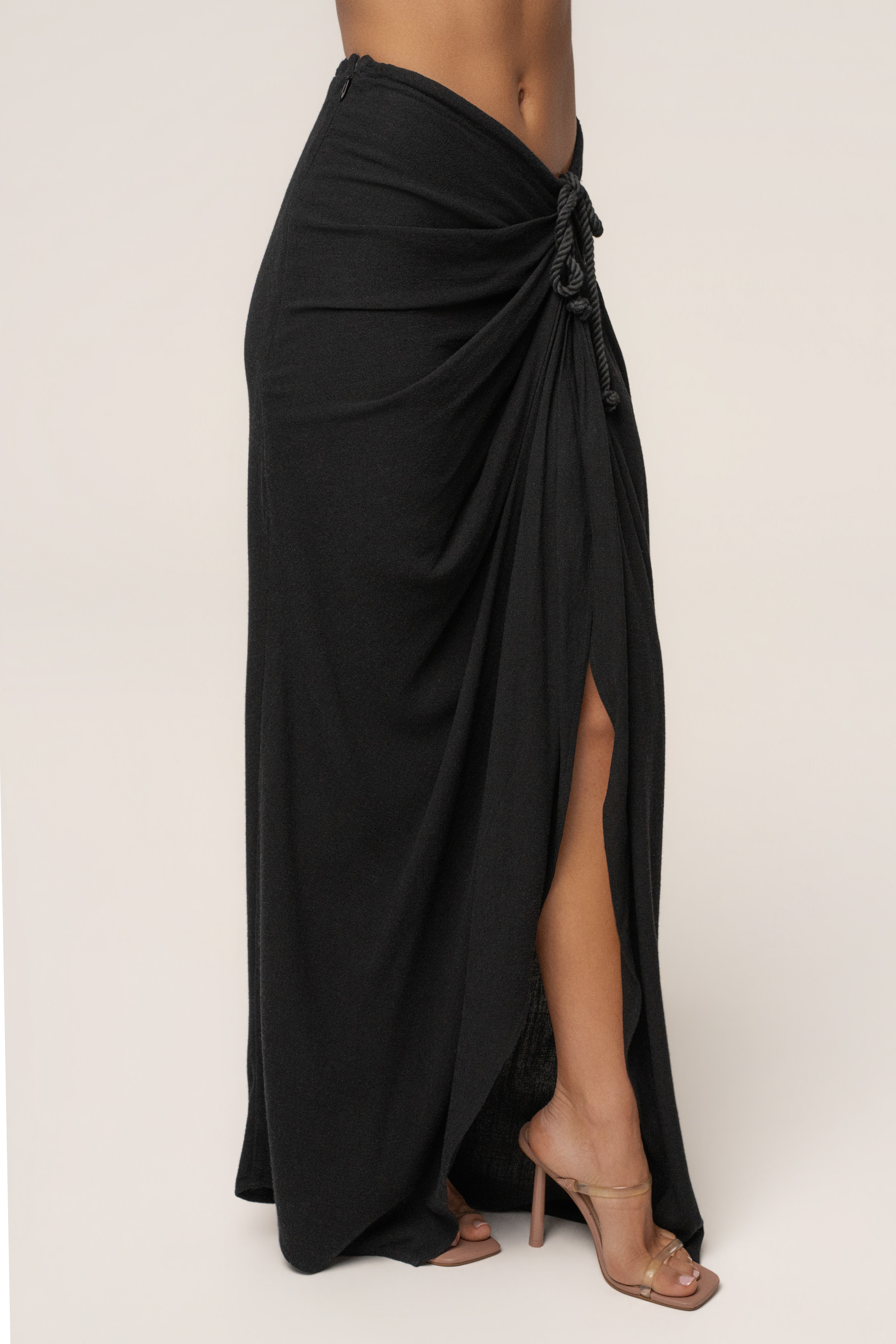 Black Noelia Linen Slit Skirt - JLUXLABEL