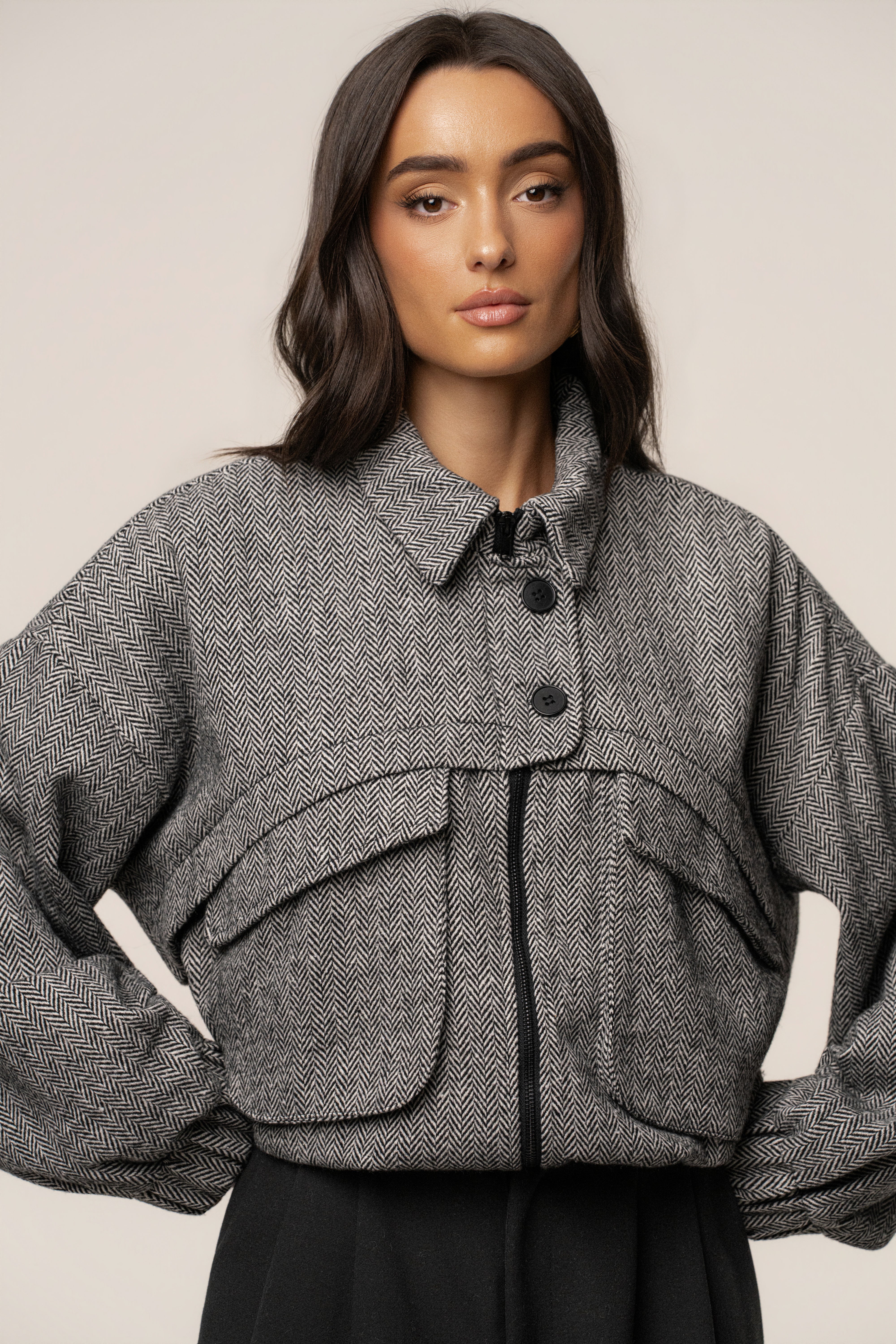 Classic Herringbone Bomber Jacket - JLUXLABEL