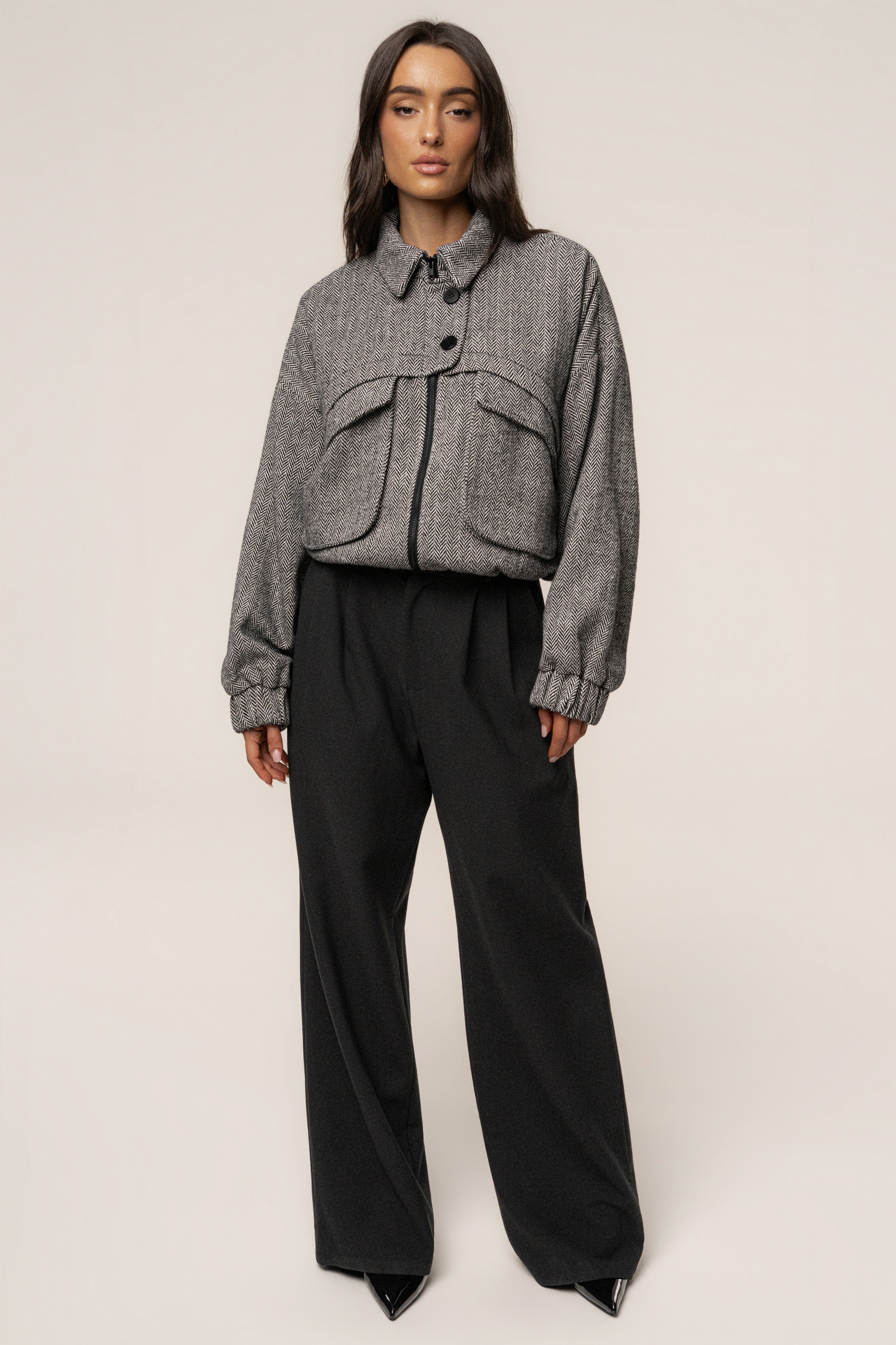 Classic Herringbone Bomber Jacket