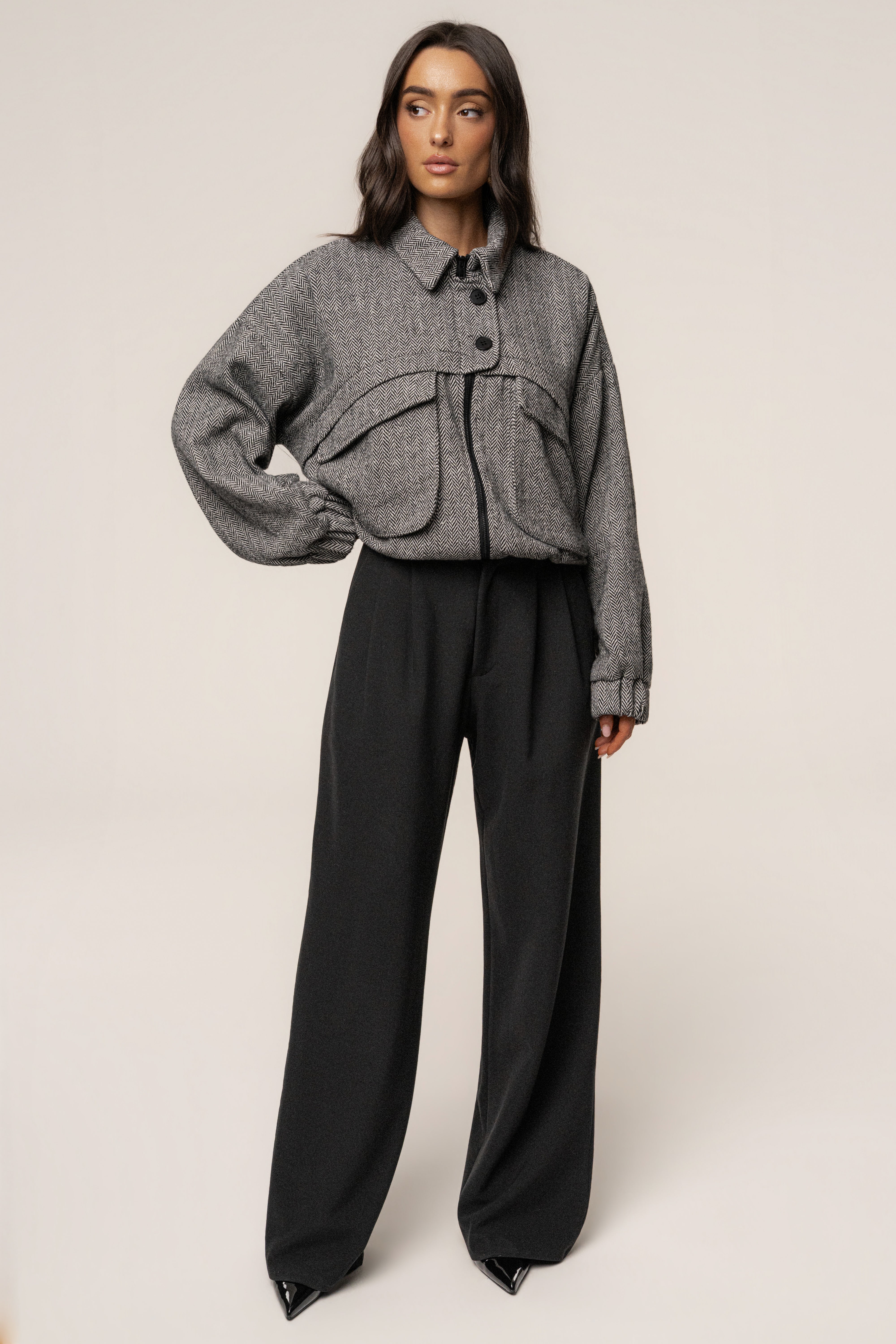 Classic Herringbone Bomber Jacket