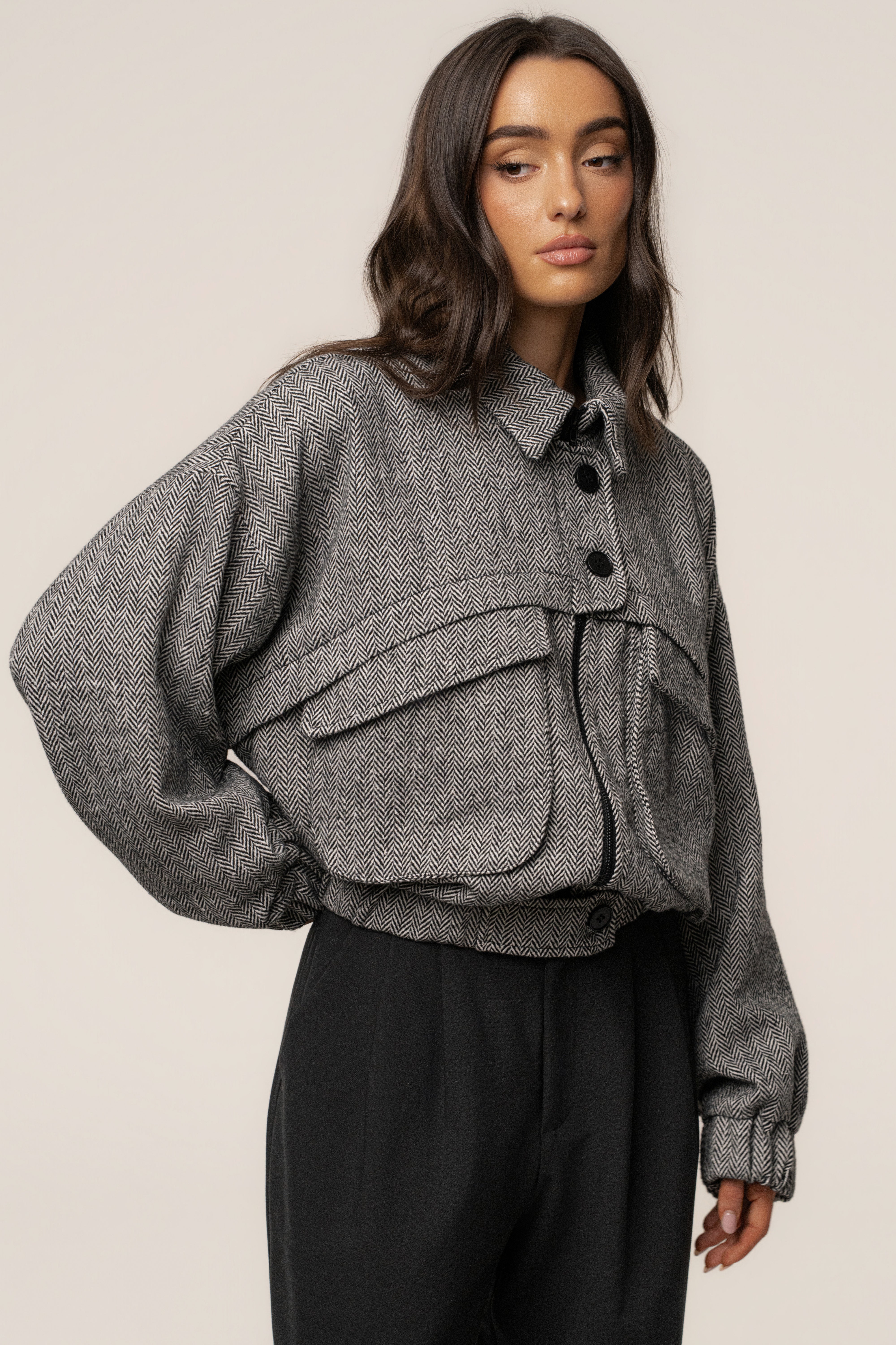 Classic Herringbone Bomber Jacket