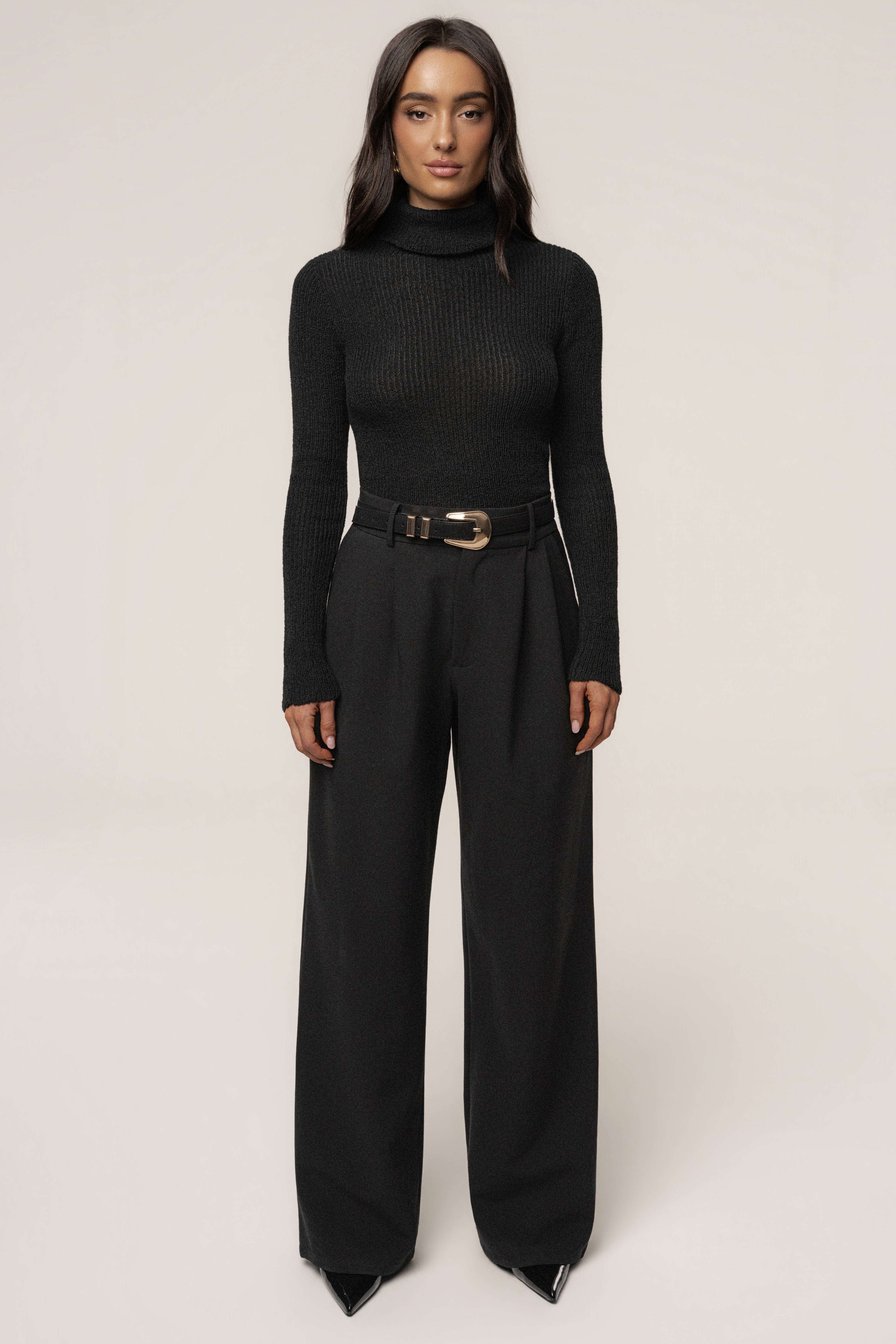 Black Carli Turtle Neck Top - JLUXLABEL