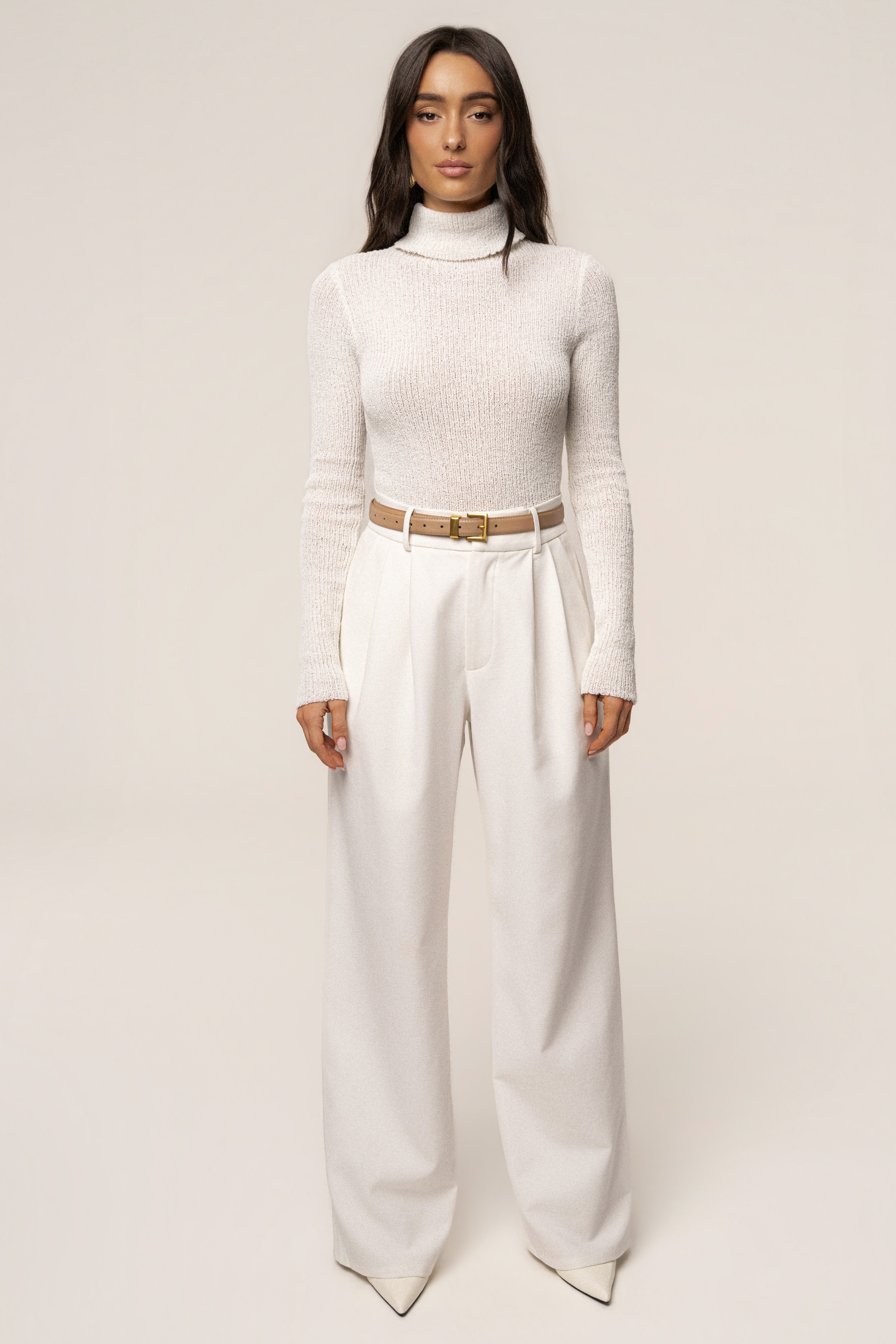 White Carli Turtle Neck Top - JLUXLABEL