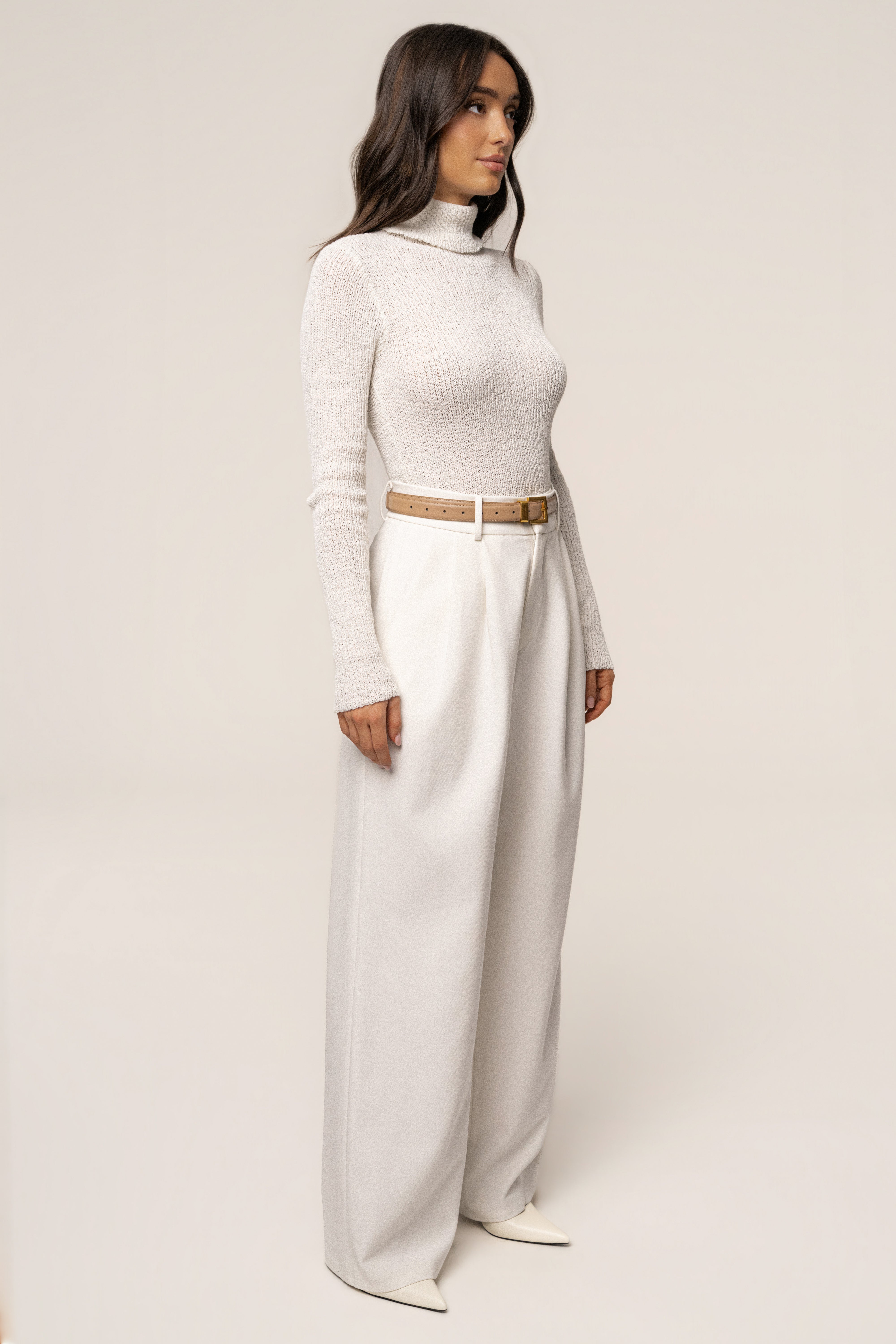 White Carli Turtle Neck Top - JLUXLABEL