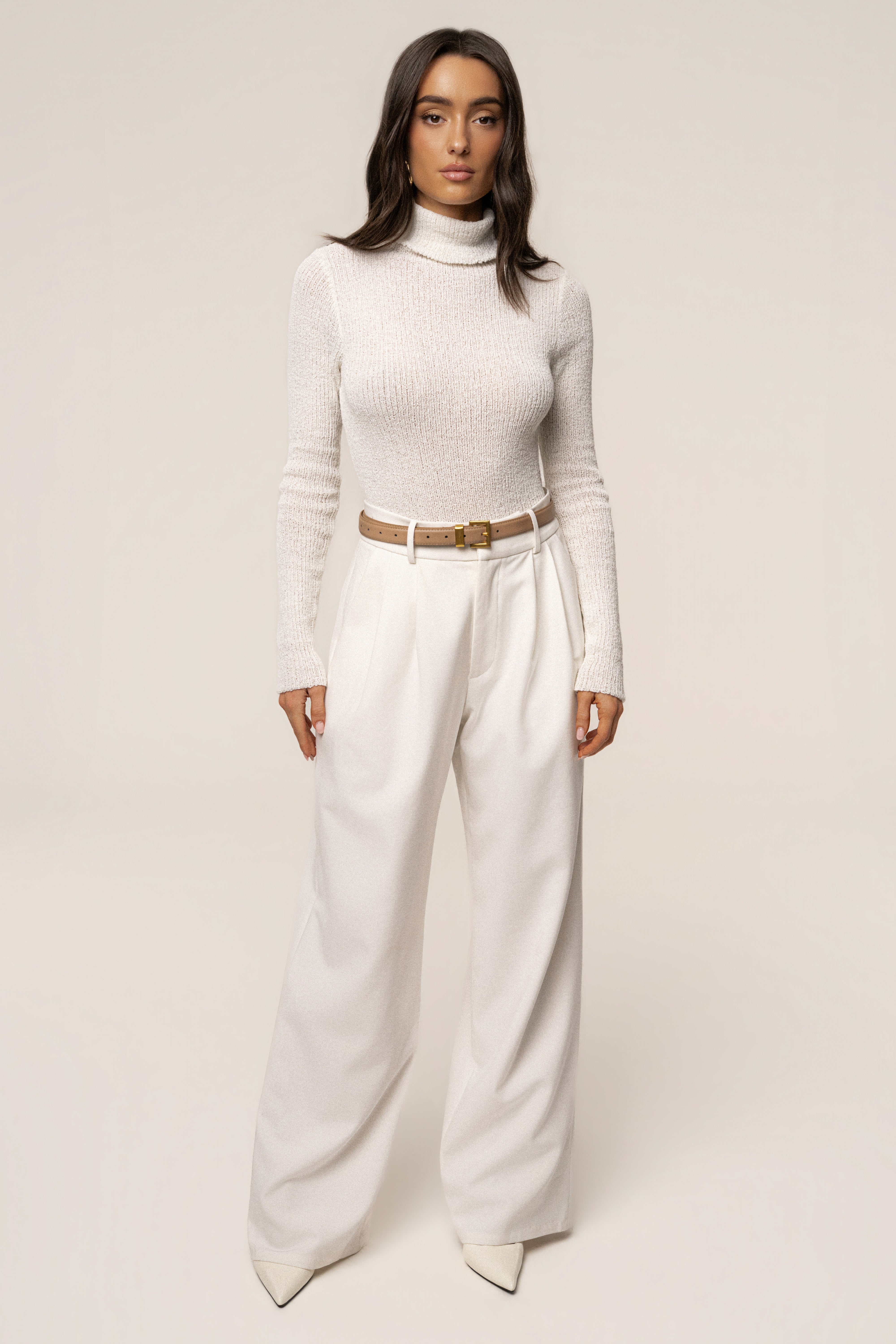 White Carli Turtle Neck Top - JLUXLABEL