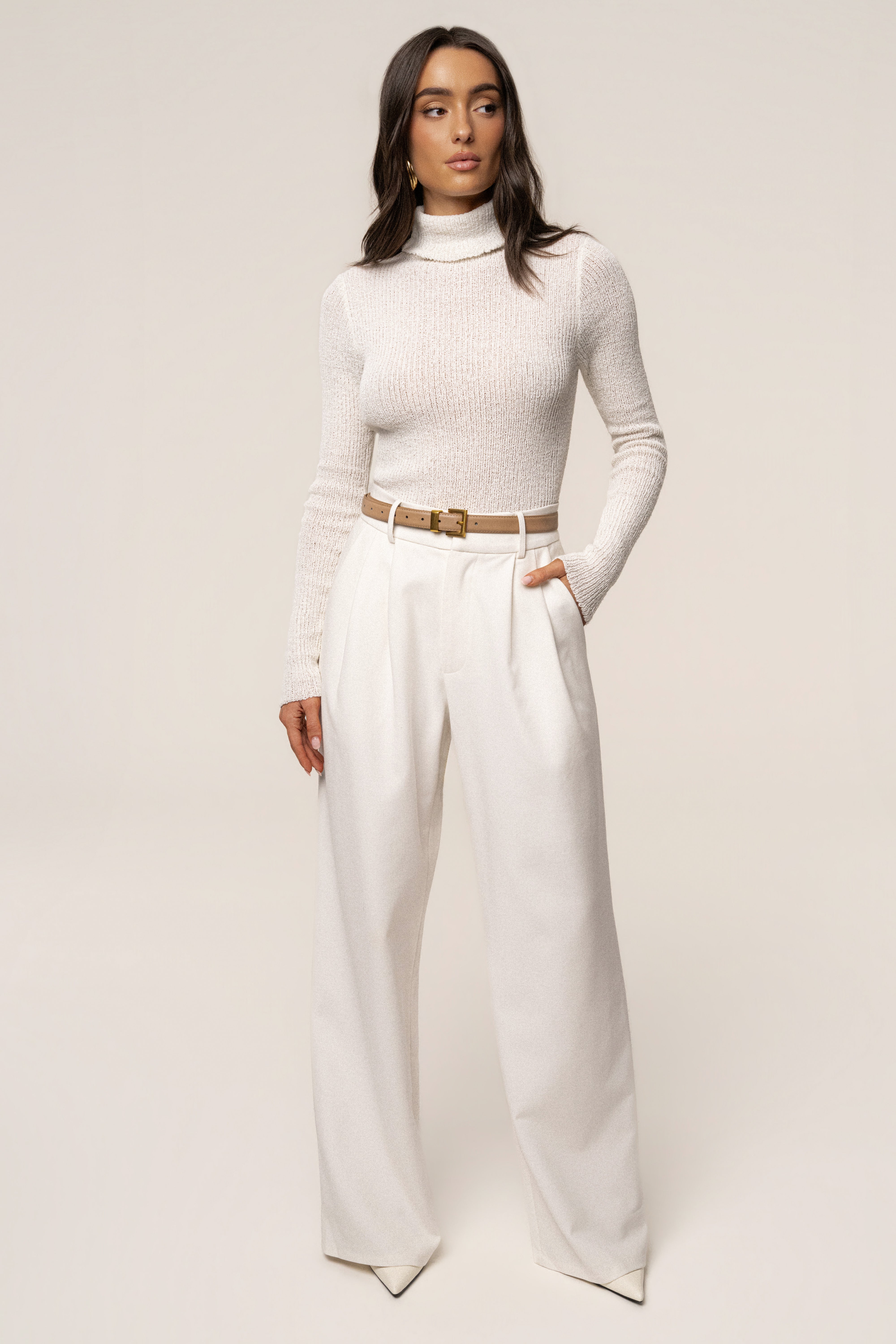 White Carli Turtle Neck Top - JLUXLABEL