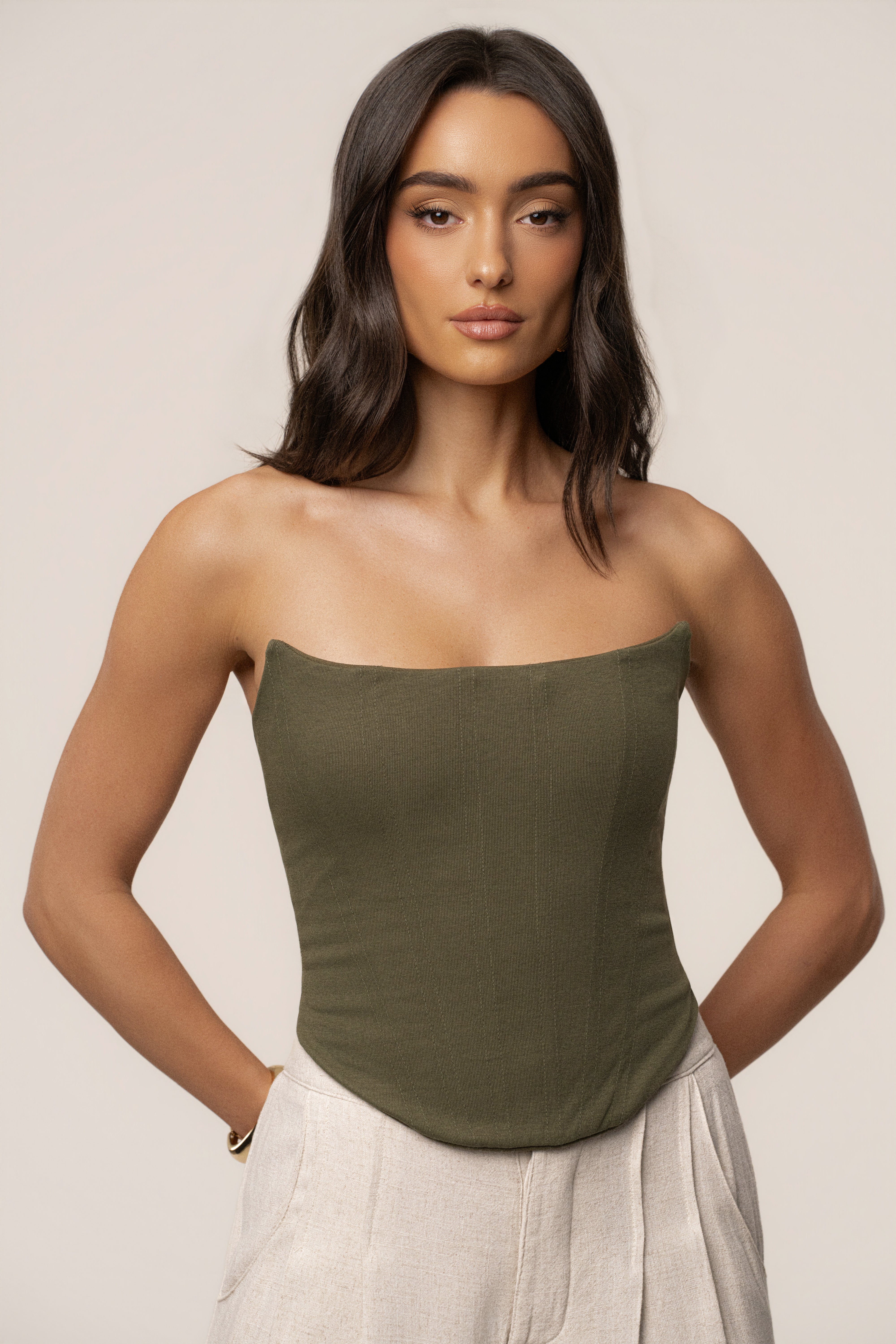 Olive Fenix Reversible Linen Corset - JLUXLABEL