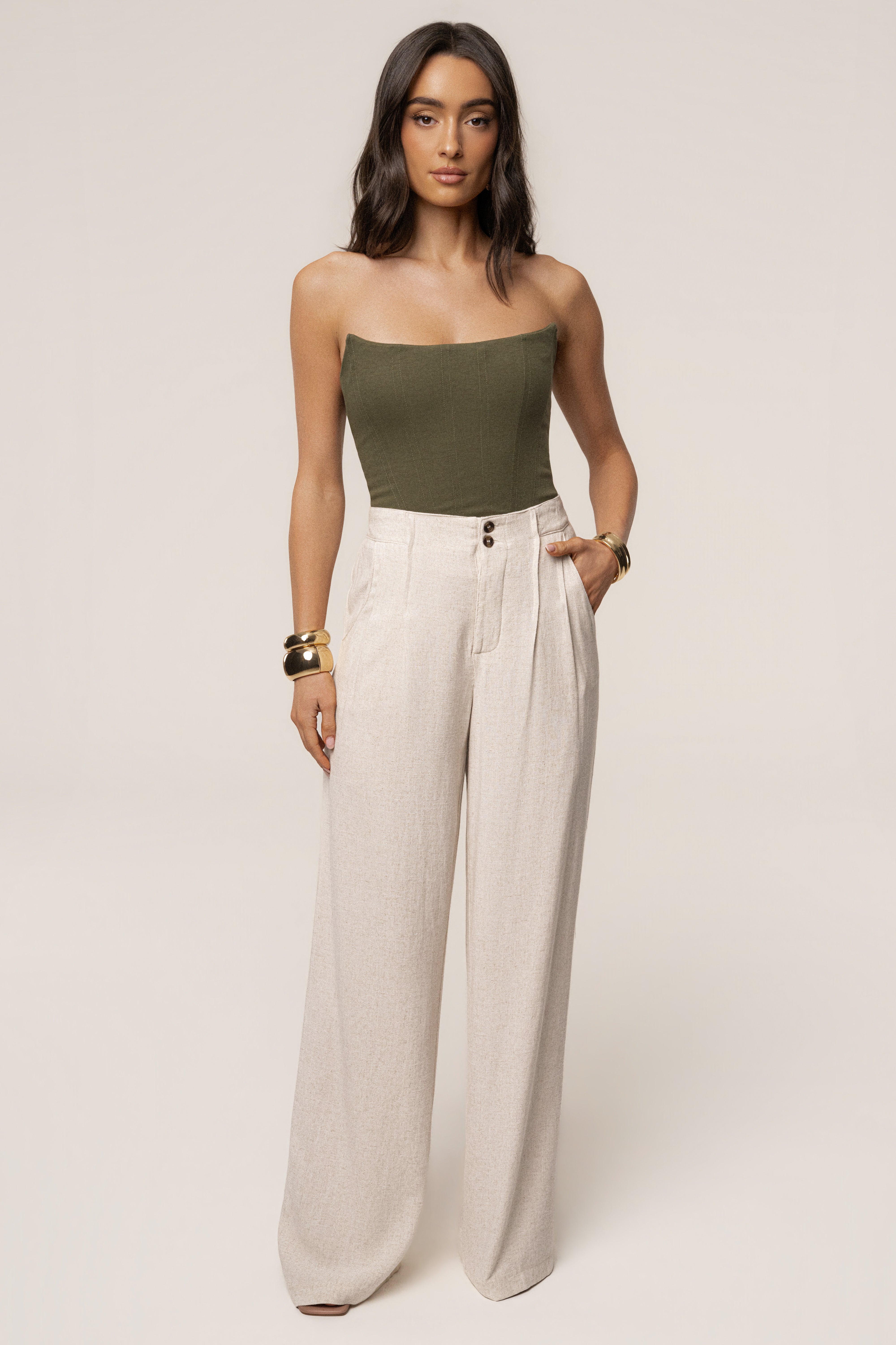 Olive Fenix Reversible Linen Corset - JLUXLABEL