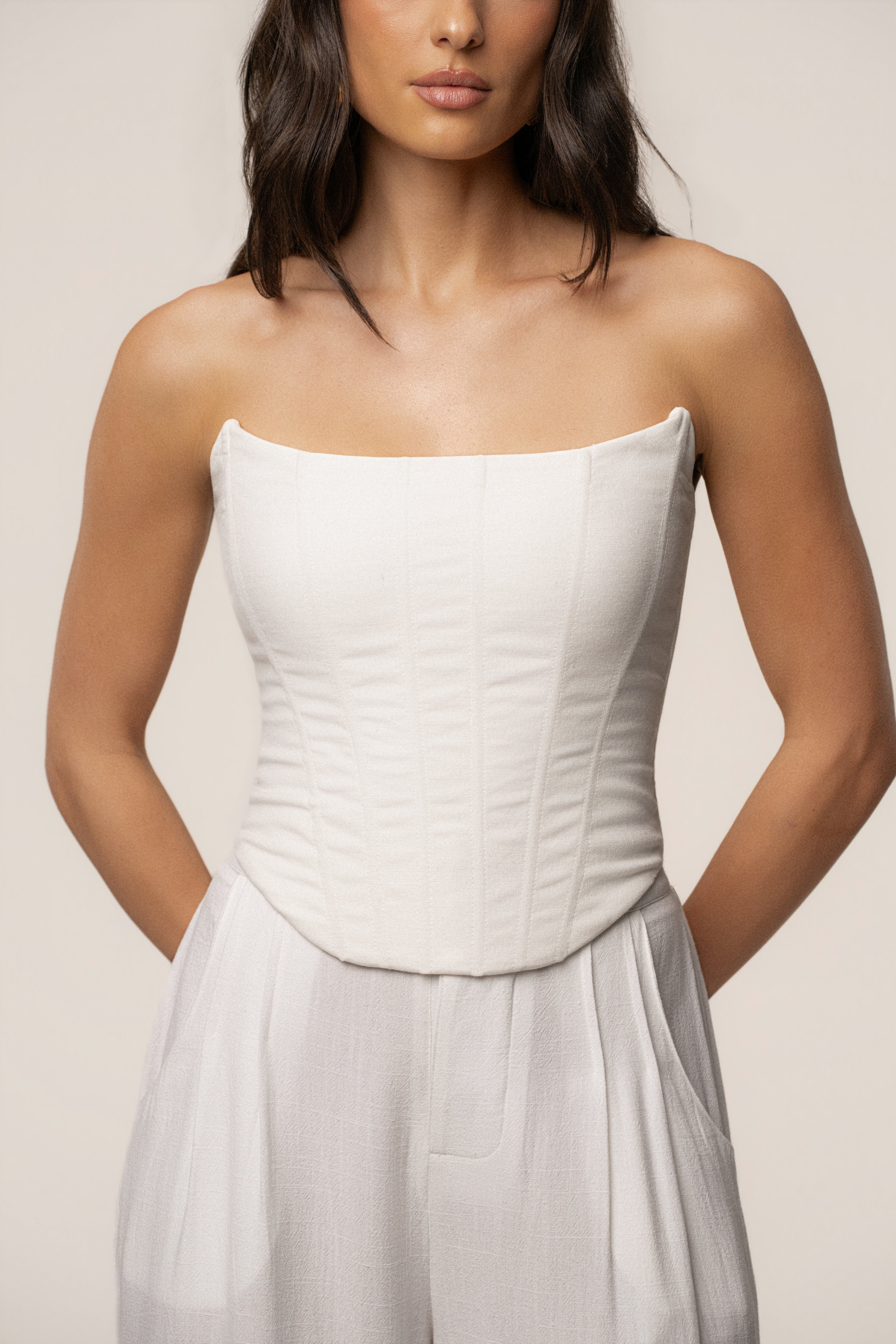 トップス LEINWANDE Leonor Corset Top White Fenix Reversible Linen Corset
