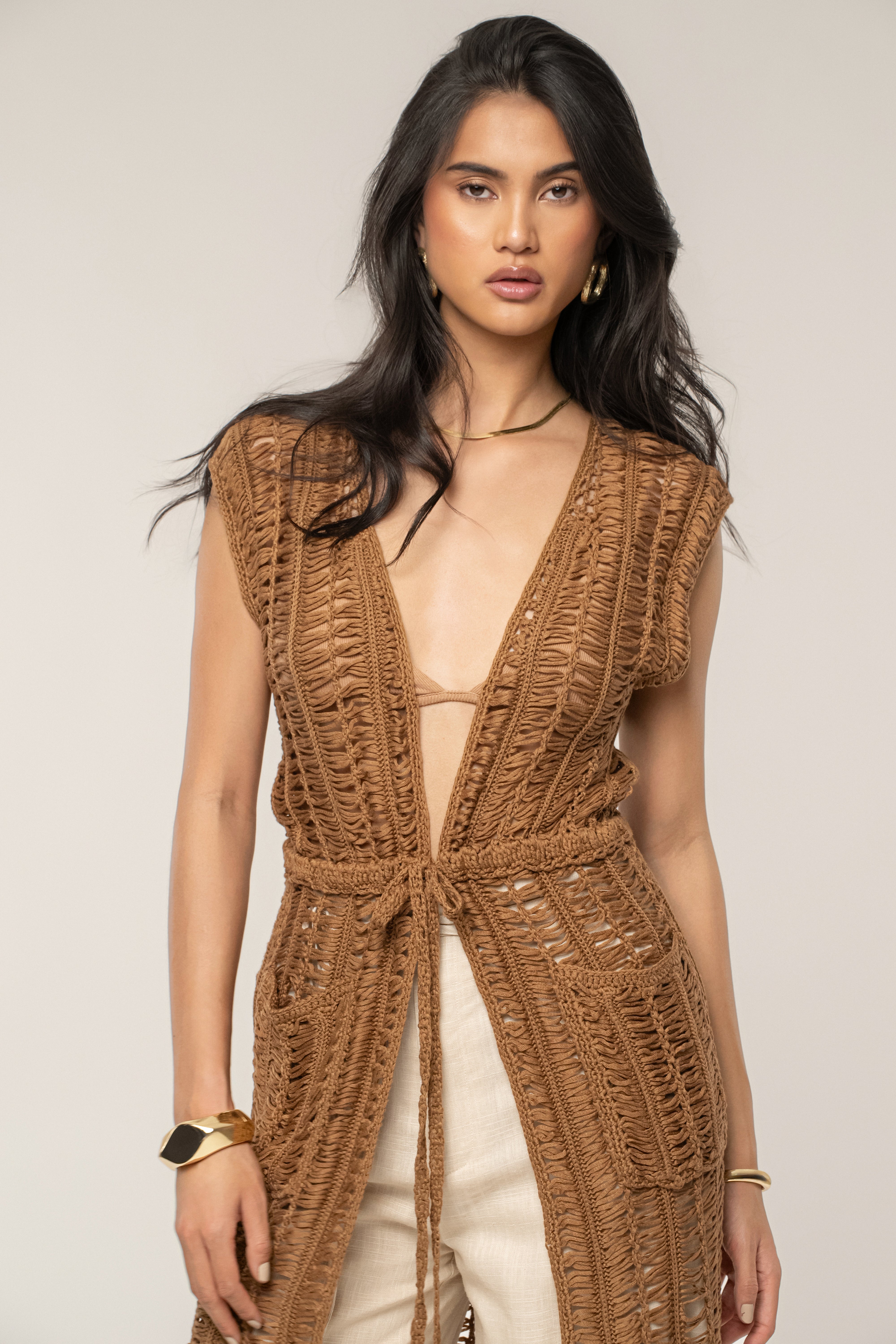 Taupe Marcelle Crochet Maxi Dress - JLUXLABEL