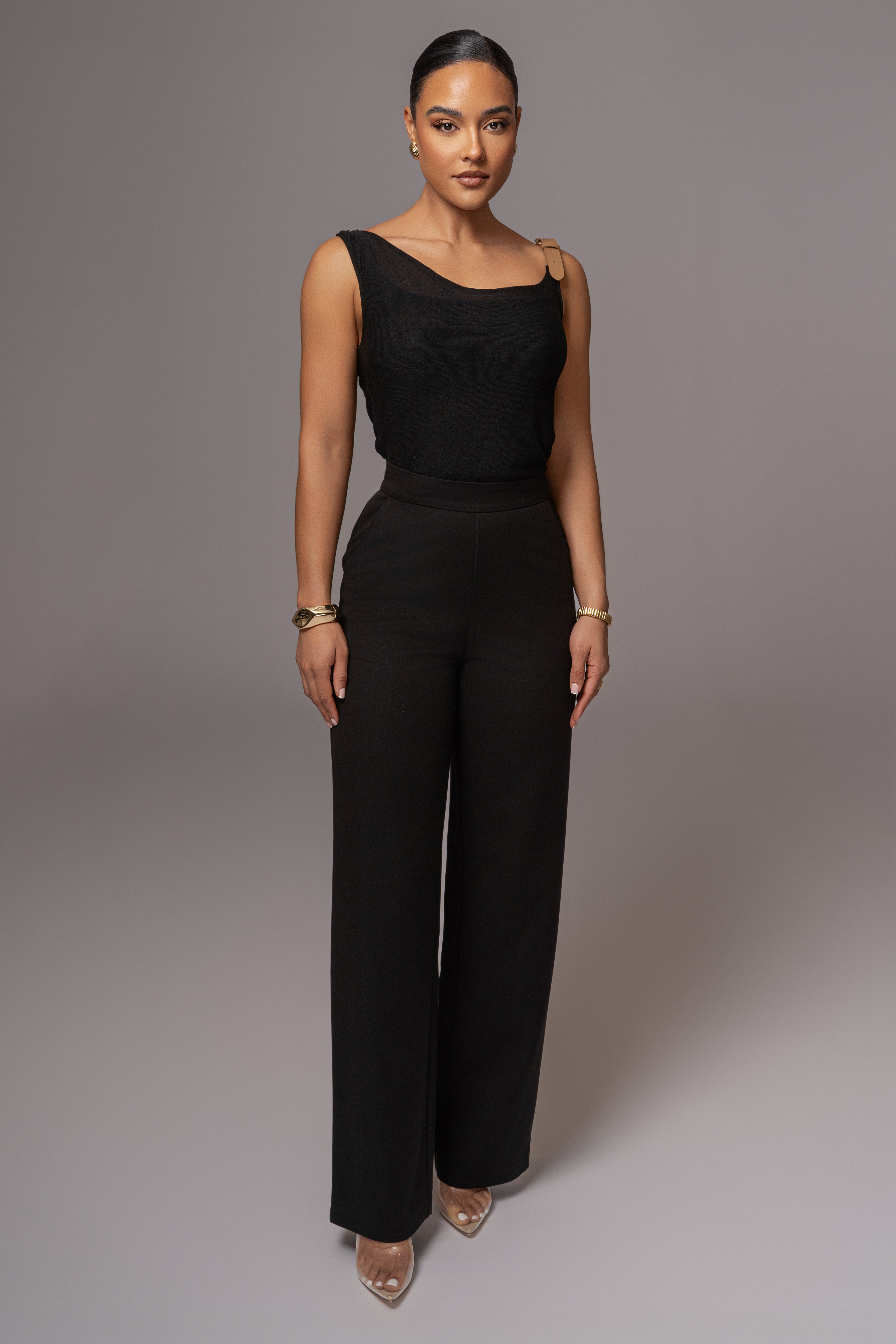 Black Shanti Faux Buckle Top