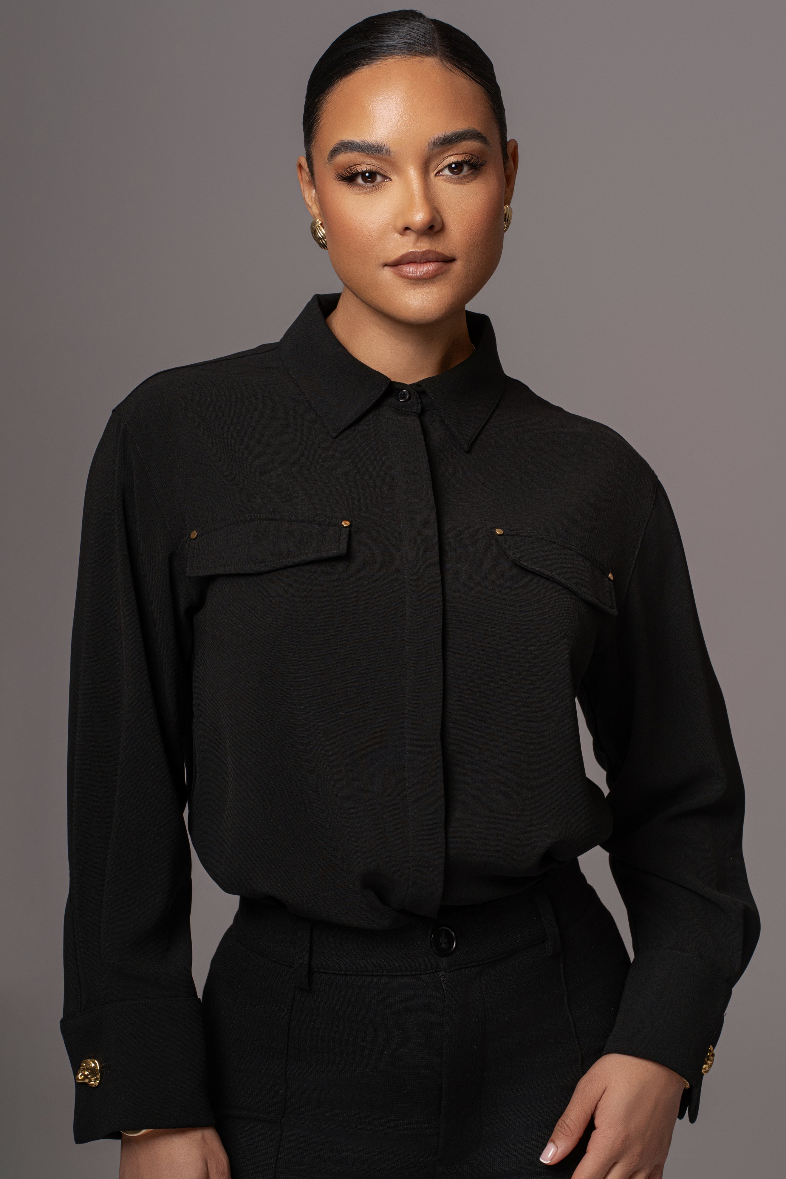 Black Stella Button Up Shirt