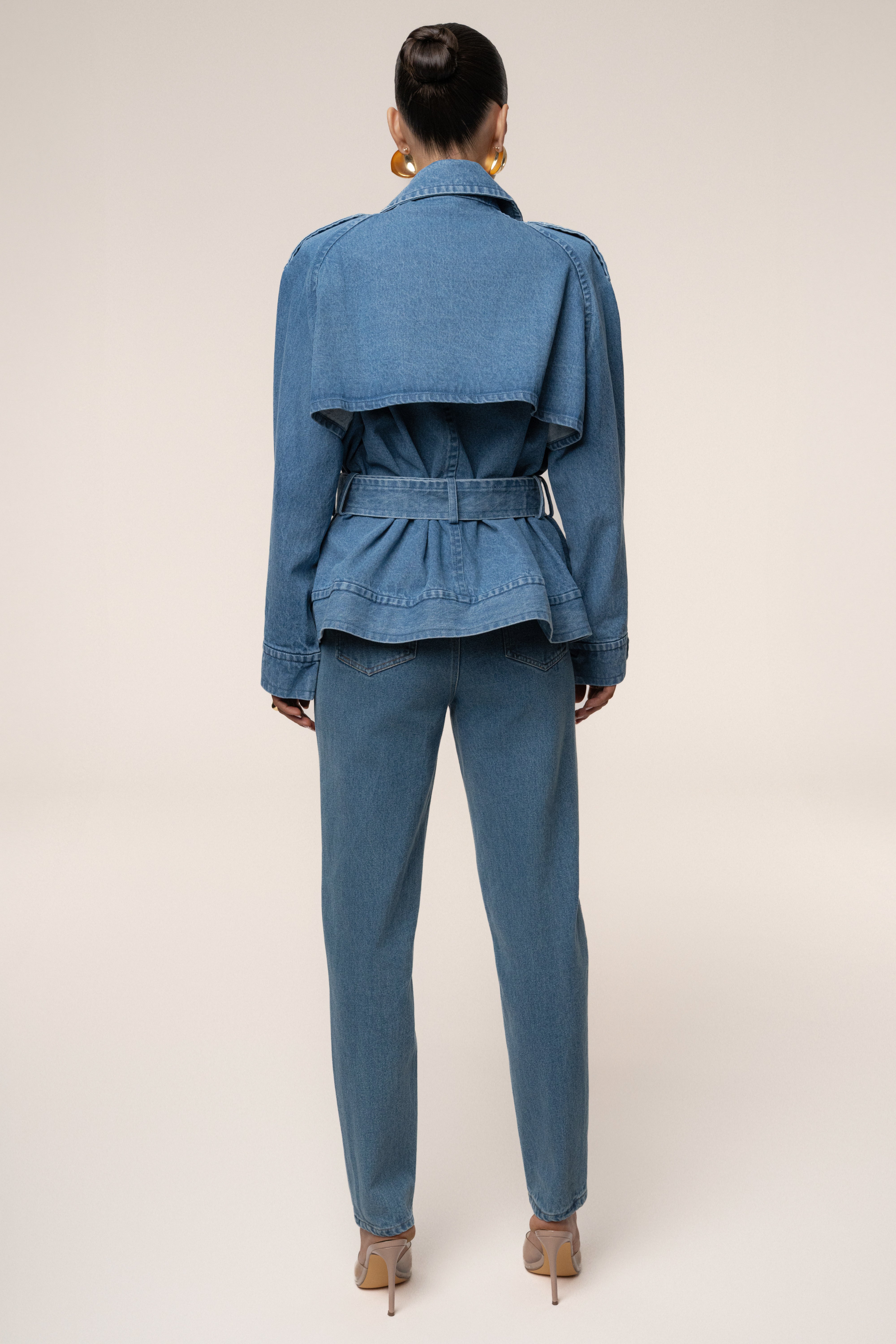 Medium Wash Double Breasted Denim Jacket