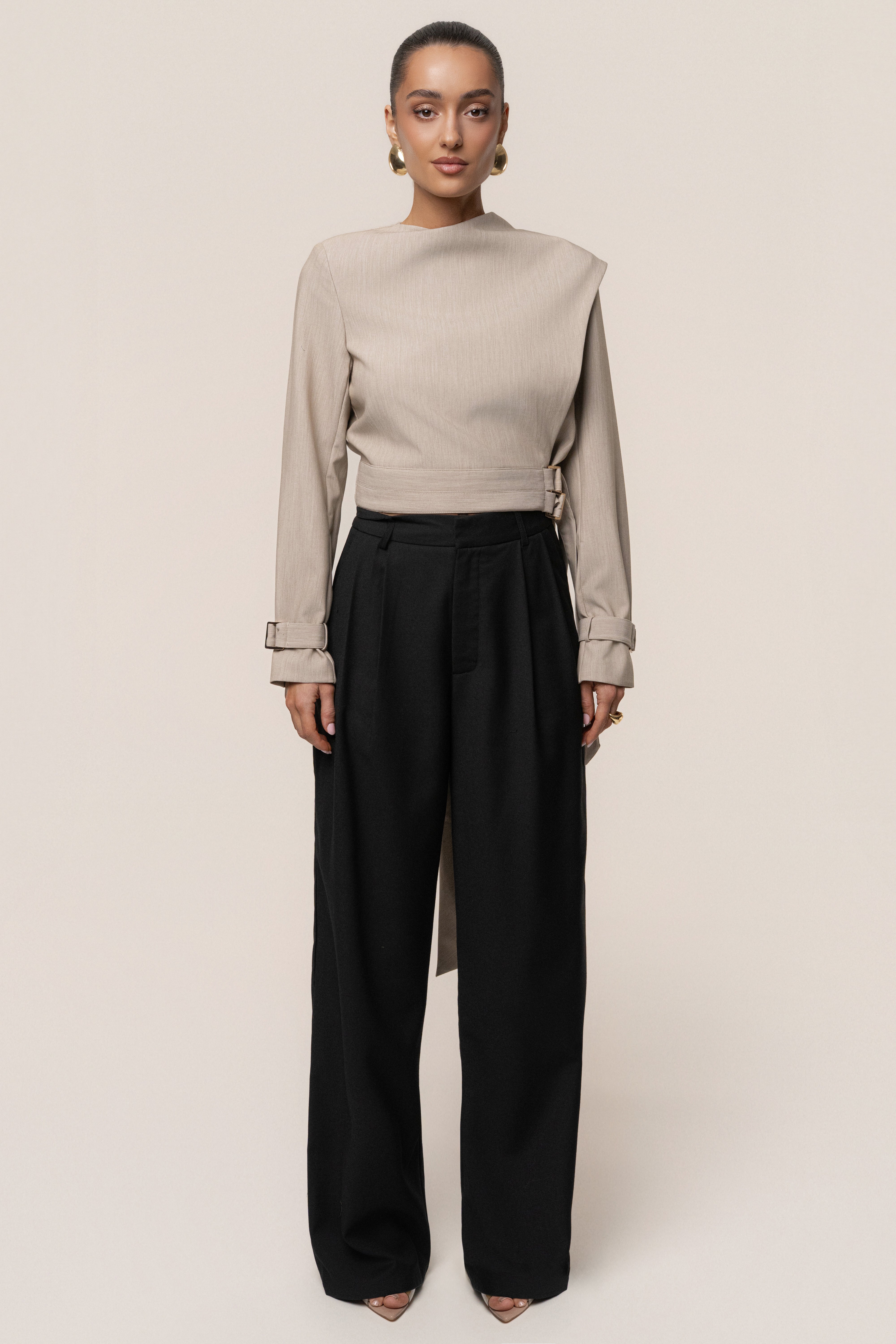 Stone Aligned Scarf Top - JLUXLABEL