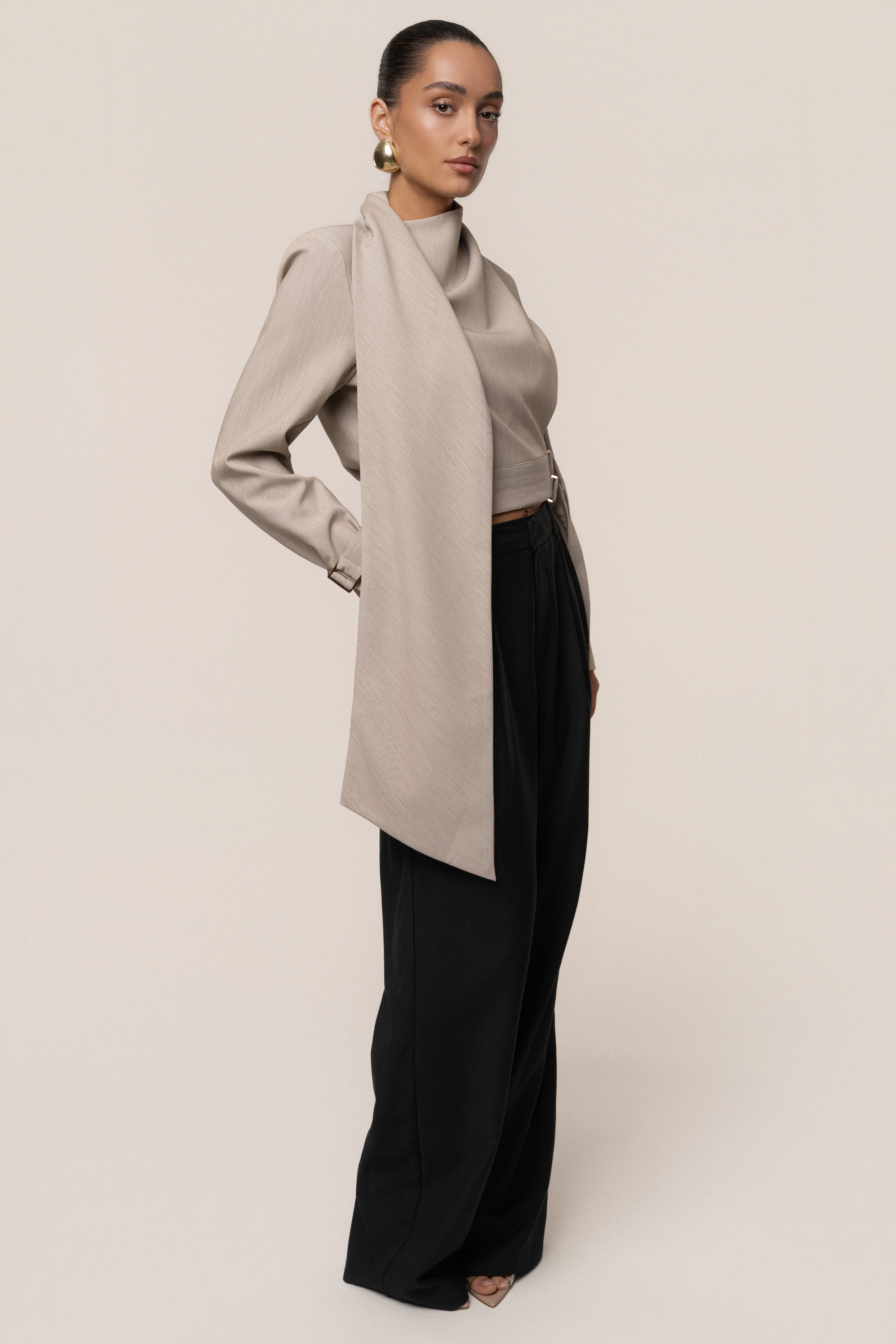 Stone Aligned Scarf Top - JLUXLABEL