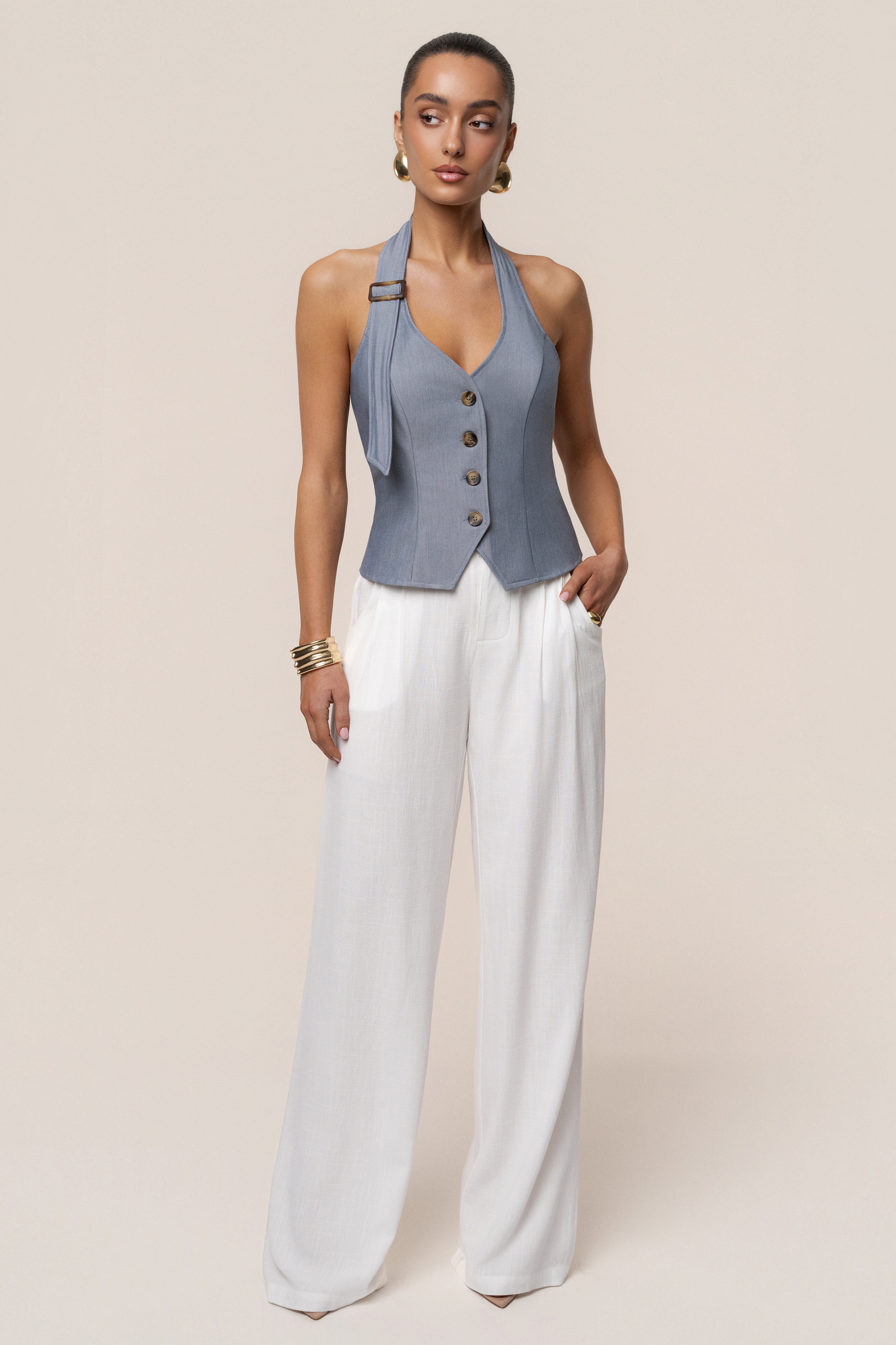 Blue Clean Slate Halter Vest - JLUXLABEL