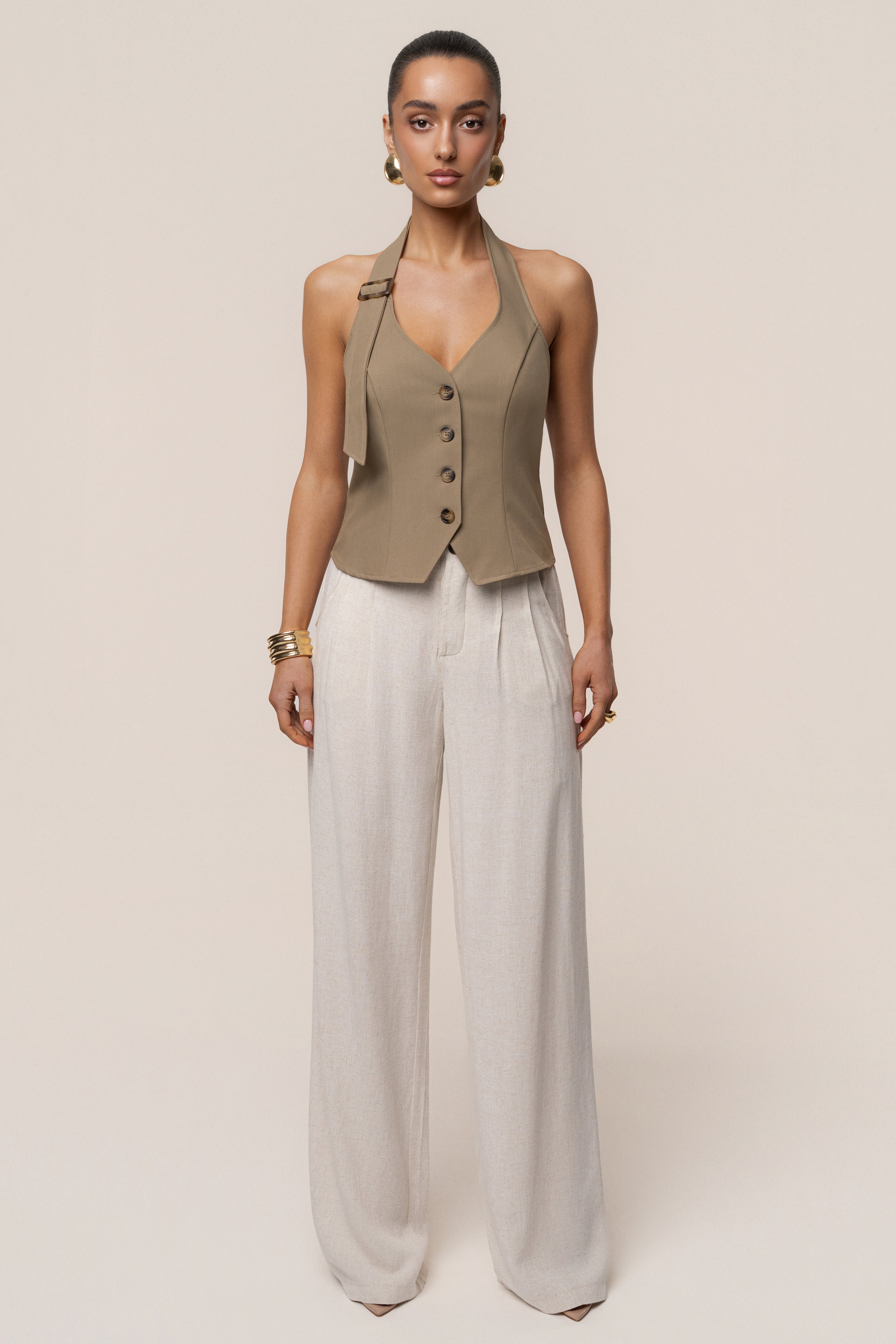 Olive Clean Slate Halter Vest - JLUXLABEL