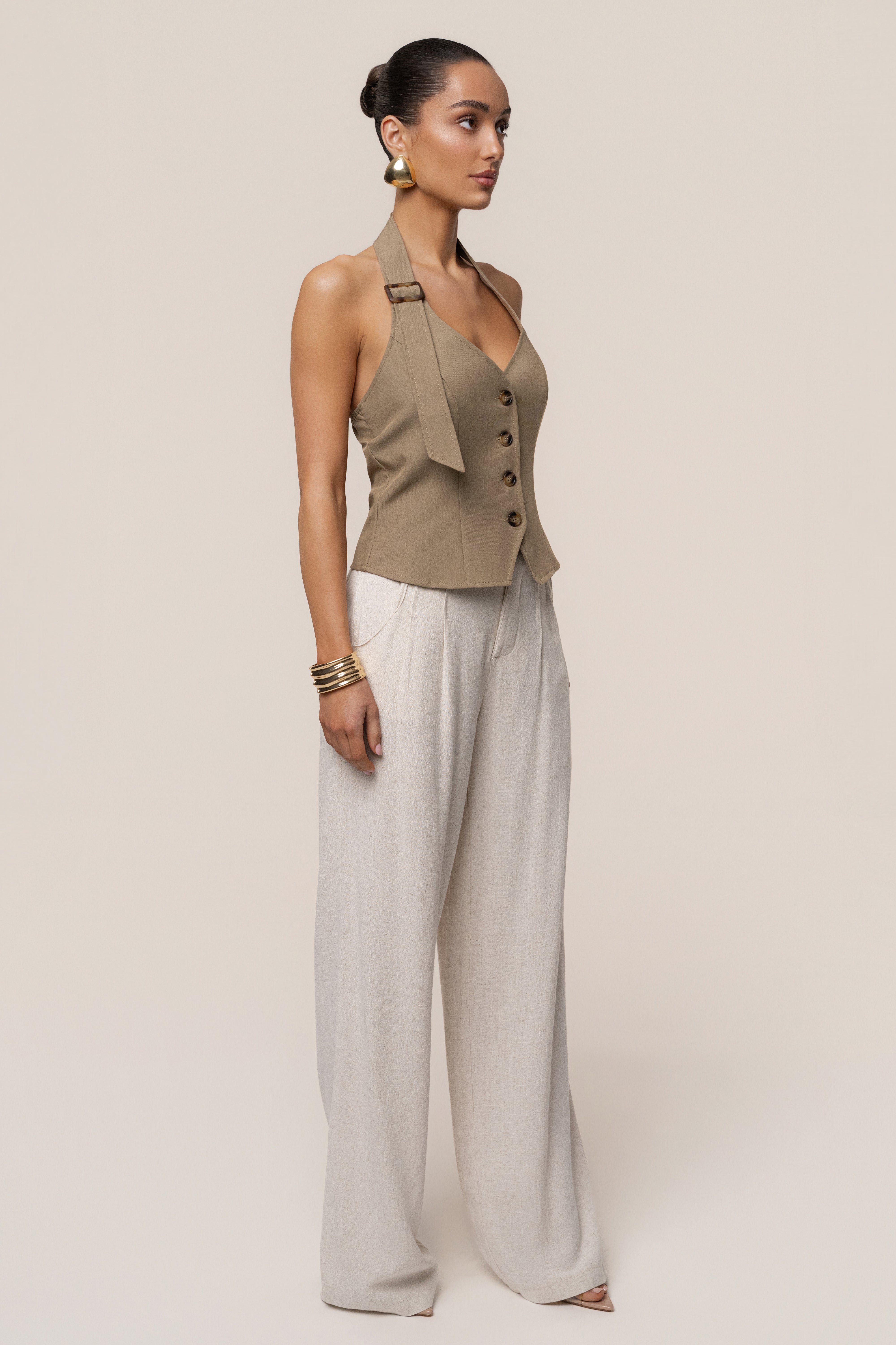 Olive Clean Slate Halter Vest - JLUXLABEL
