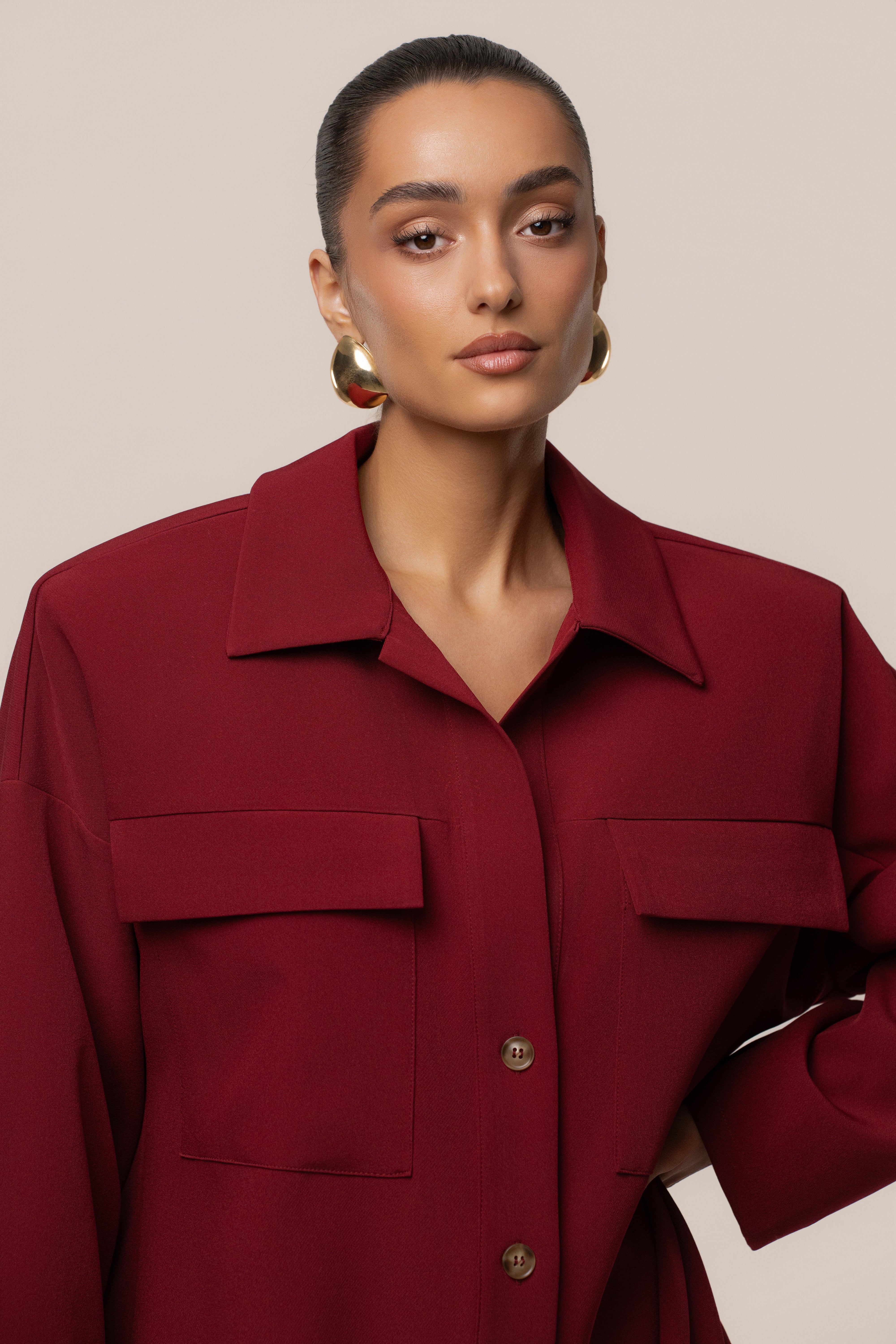 Burgundy Downtime Collared Shirt Dress - JLUXLABEL
