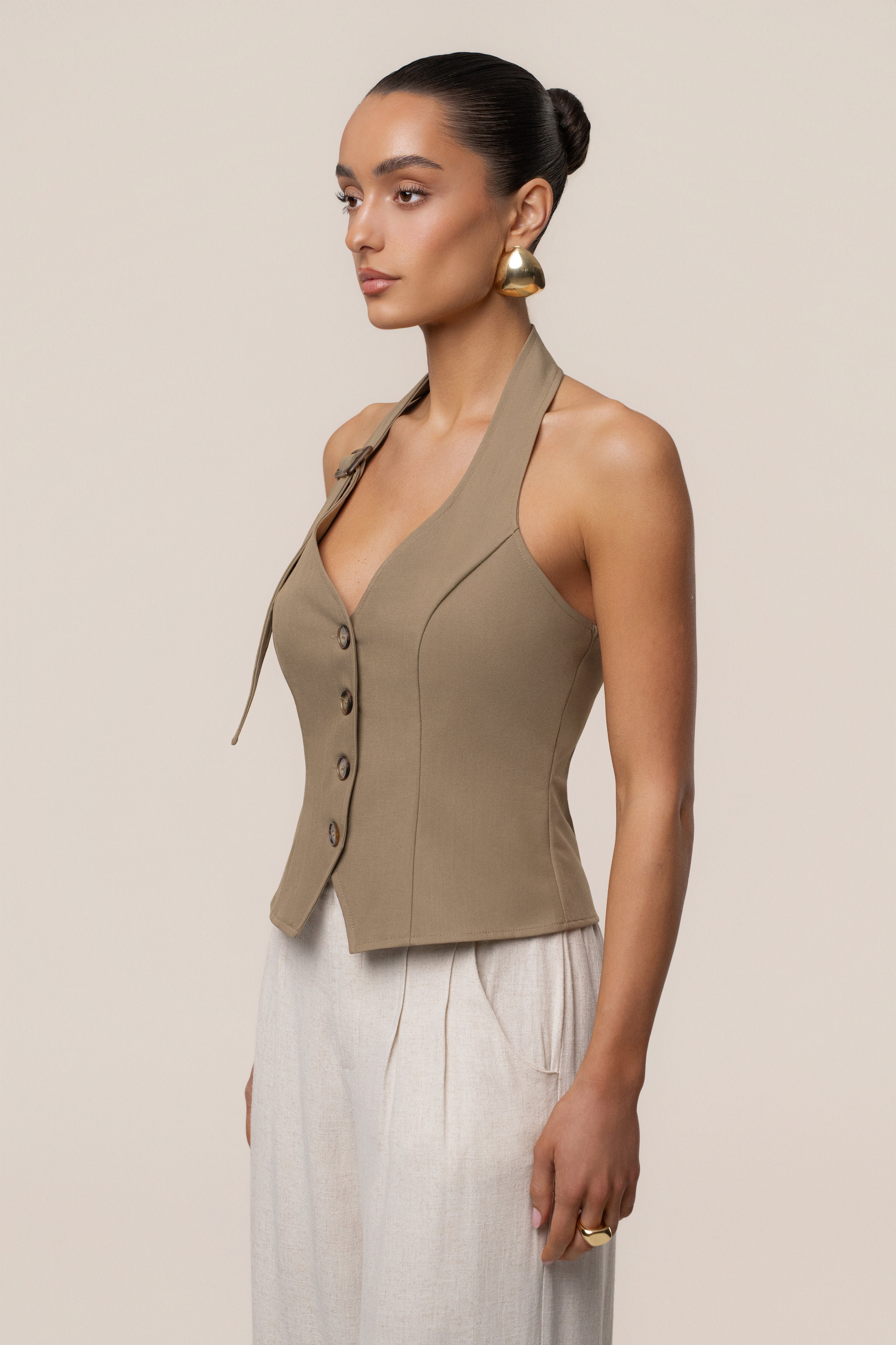 Olive Clean Slate Halter Vest - JLUXLABEL