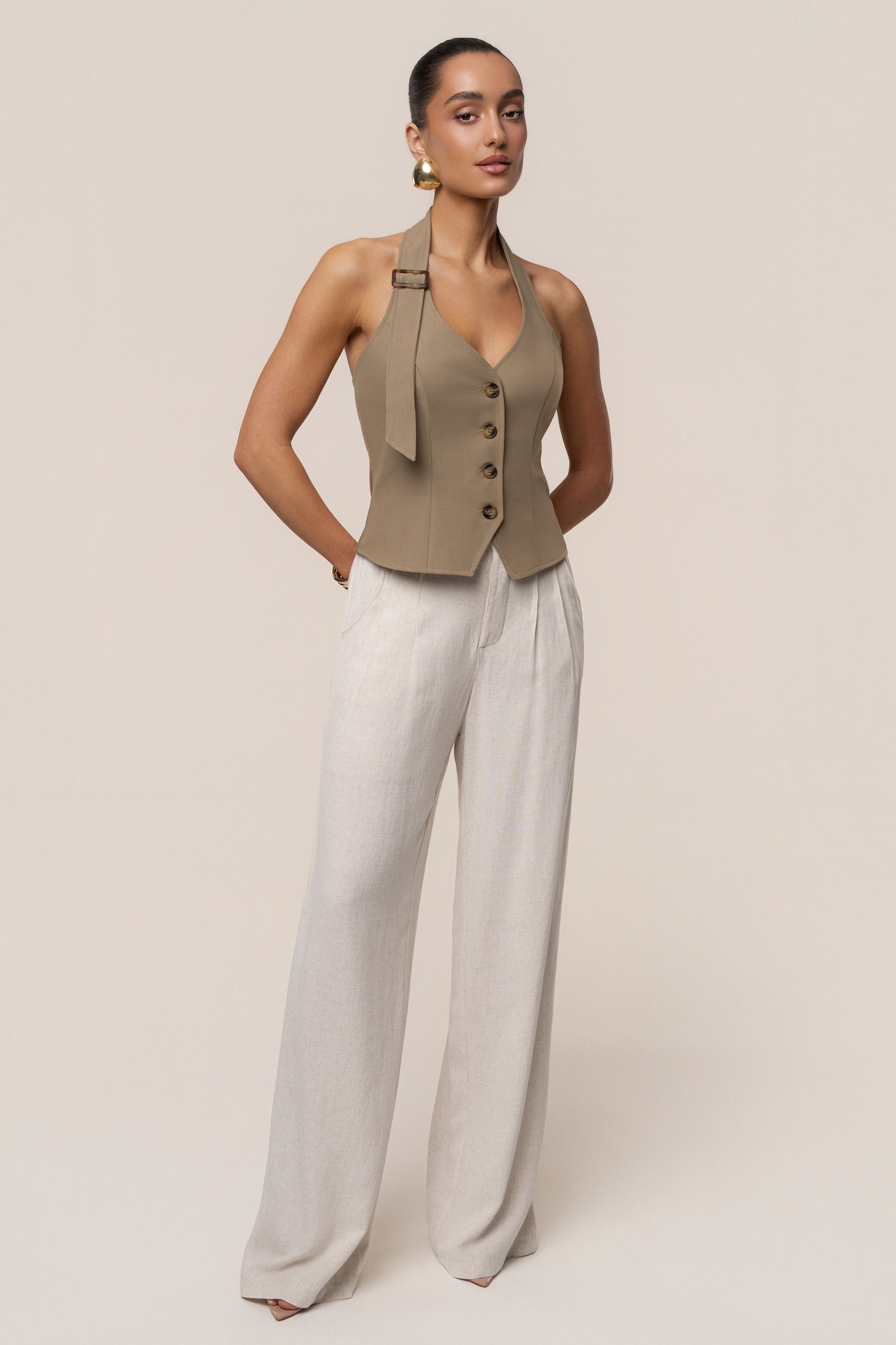 Olive Clean Slate Halter Vest - JLUXLABEL