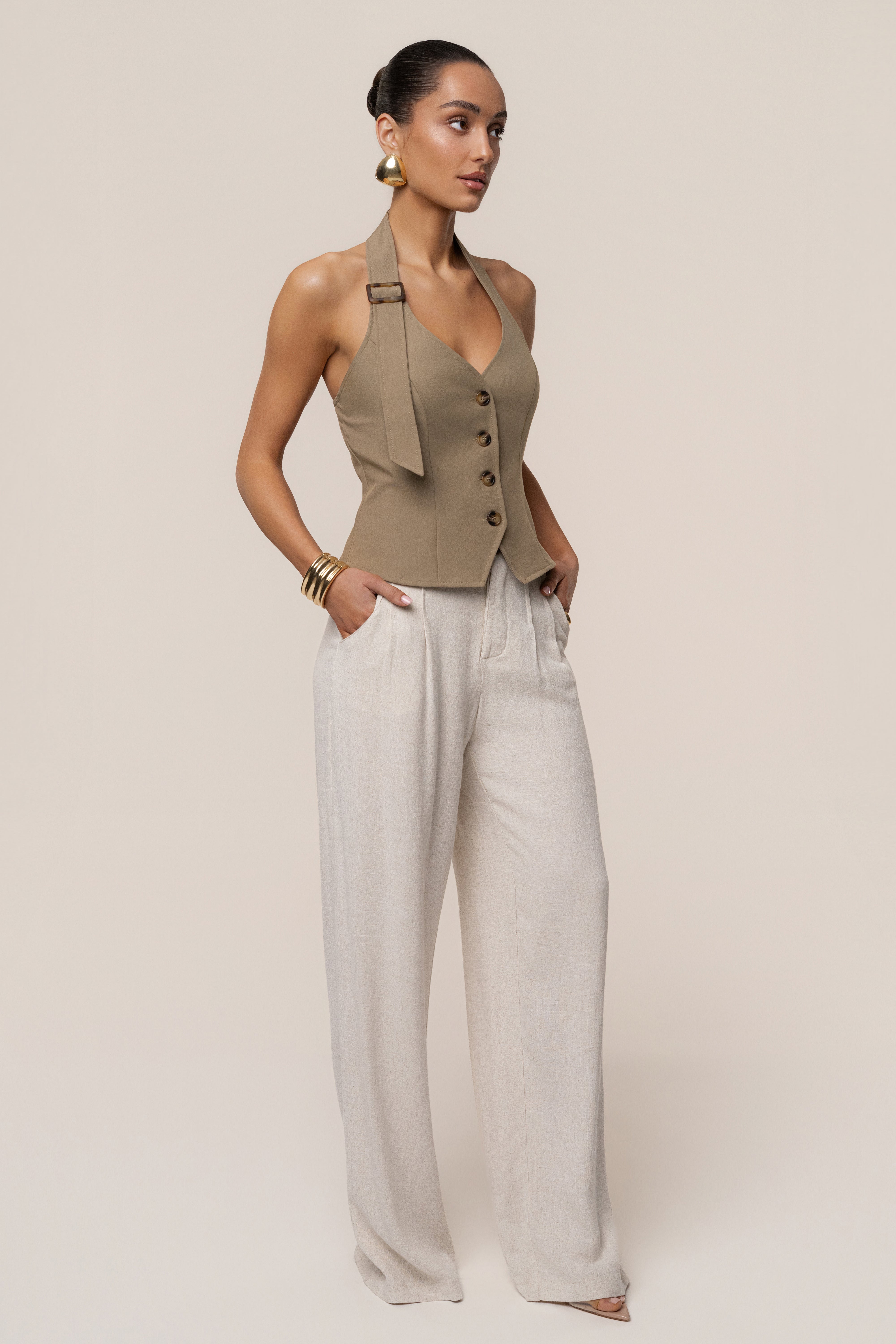 Olive Clean Slate Halter Vest - JLUXLABEL