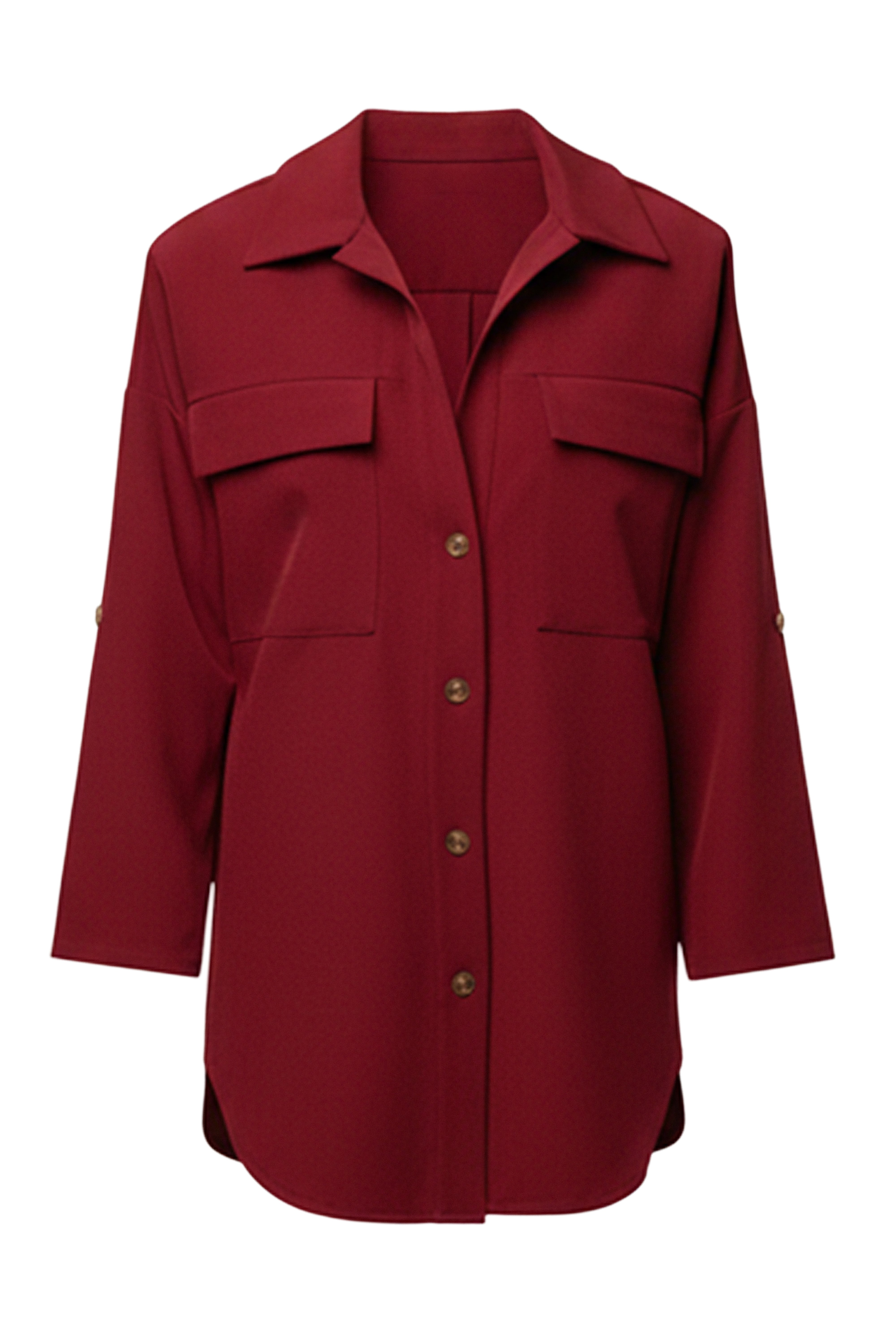Burgundy Downtime Collared Shirt Dress - JLUXLABEL