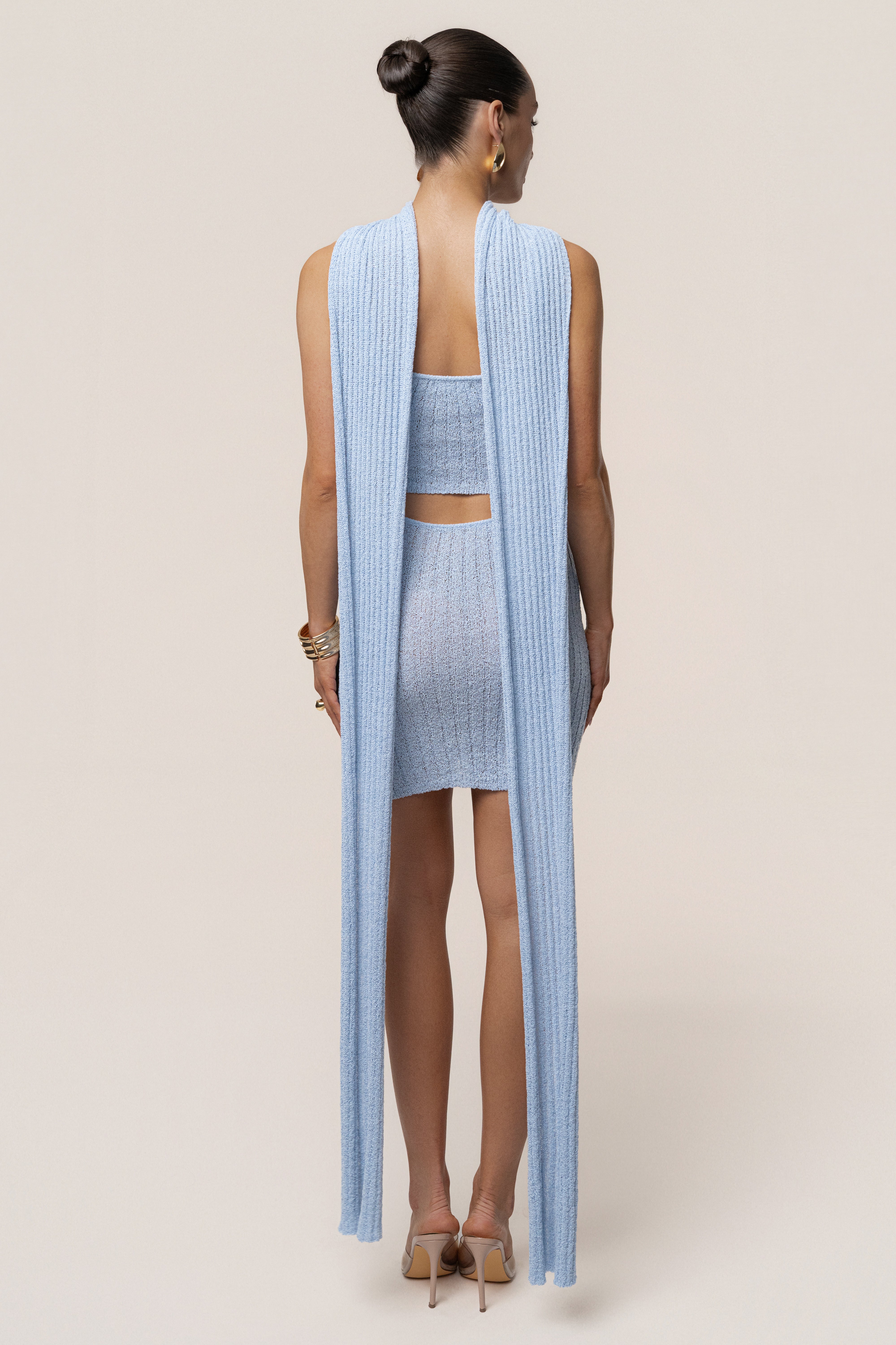 Lt. Blue Ribbed Scarf Mini Dress - JLUXLABEL